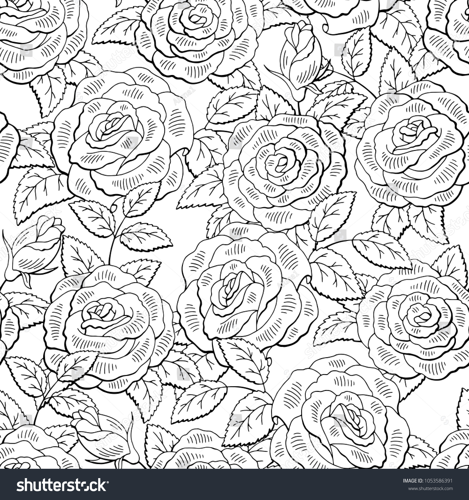 Rose Flower Graphic Black White Seamless Stock Vector (Royalty Free ...