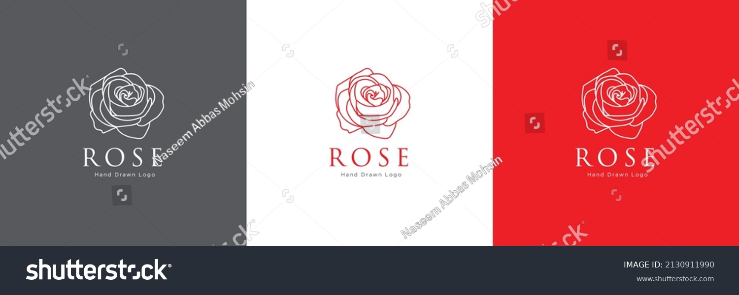 SVG of Rose flower petal line and branch with leaves vector logo emblem design template illustration simple minimal linear style. Outline graphics for cosmetic product packaging and garden flowers shop svg