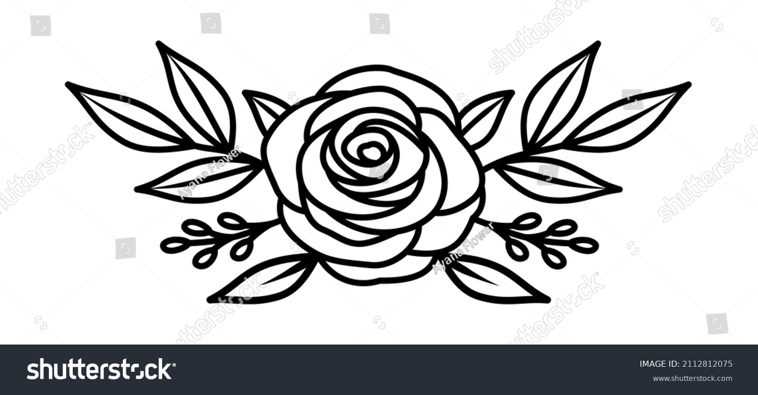SVG of Rose flower single, line design element, black white, vector illustration svg
