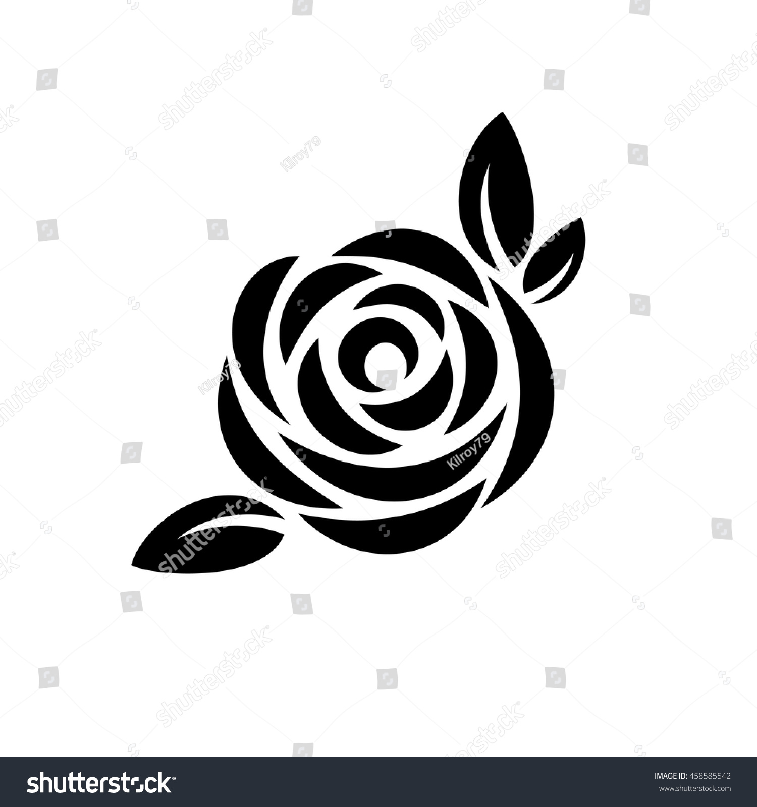 Rose Flower Leaves Black Silhouette Logo Stock Vector 458585542 ...