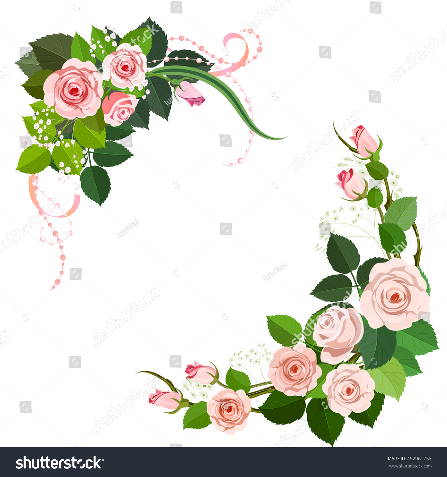 Rose Flowers Corners Ribbons Floral Frame Stock Vector 452960758