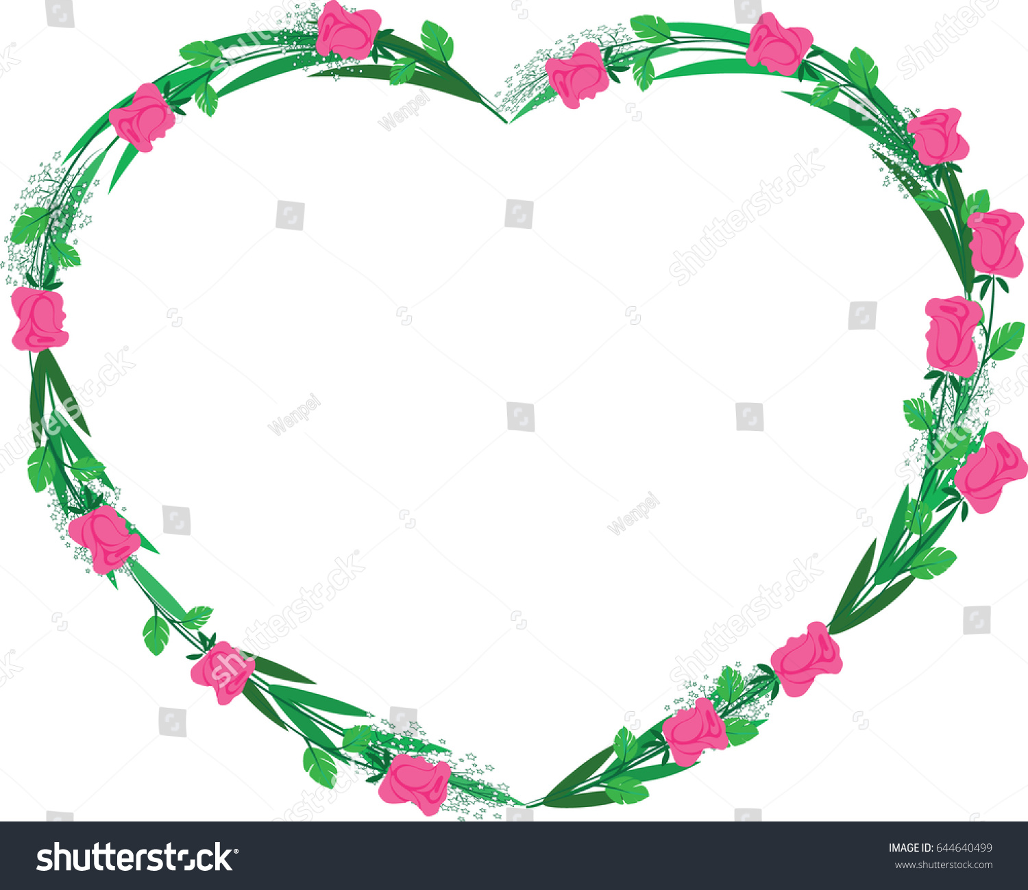 Rose Flowers Heart Shape Border Stock Vector (Royalty Free) 644640499 ...