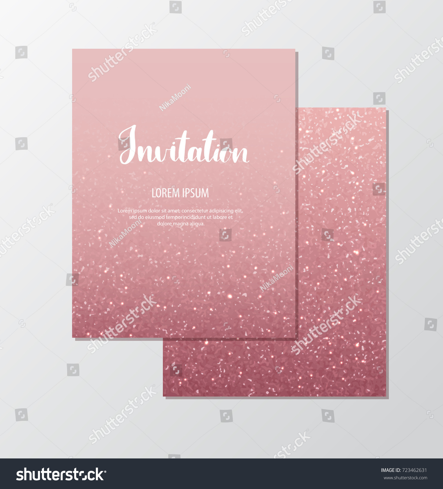 SVG of Rose gold glitter invitation template with sparkles for events. svg