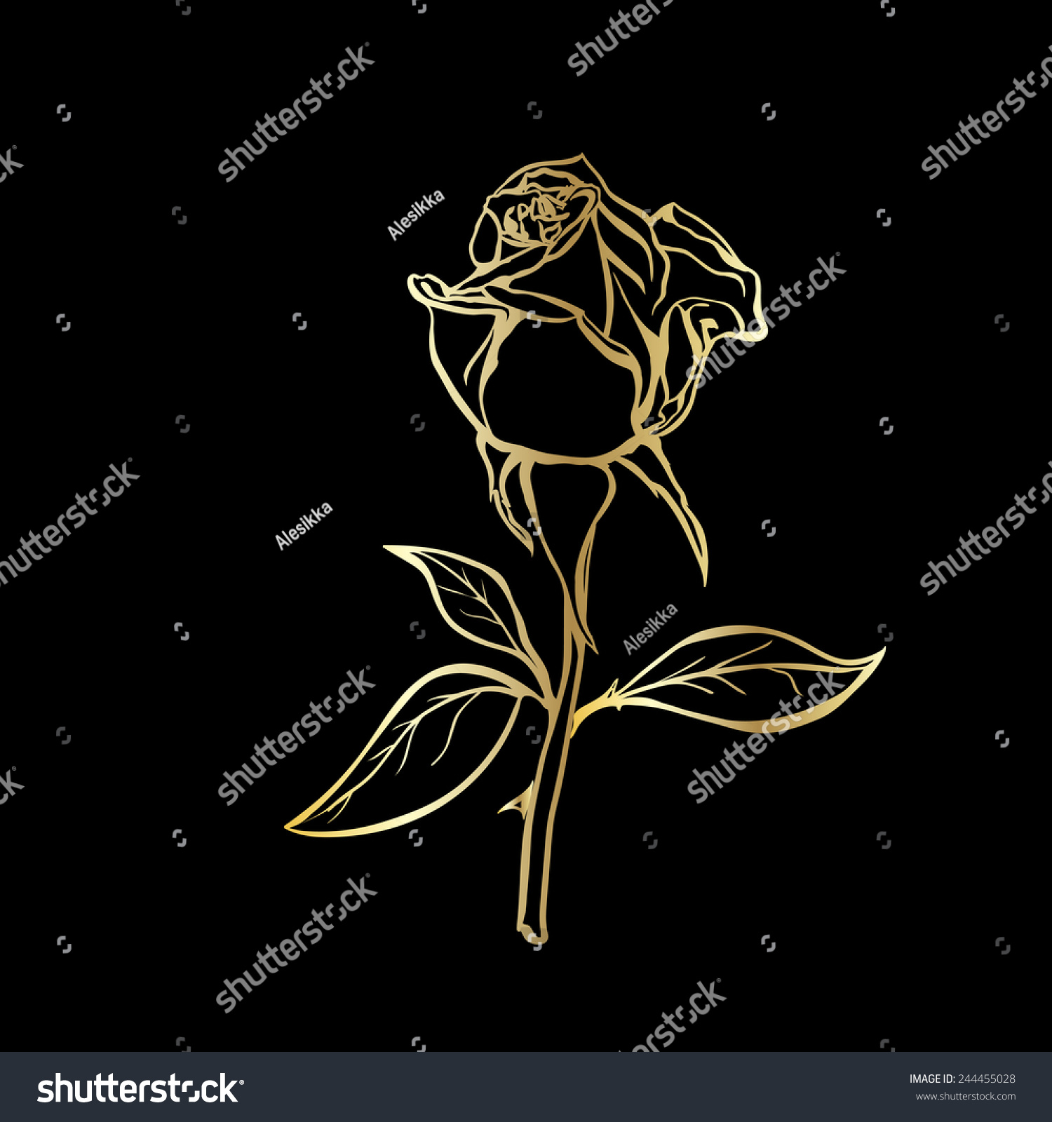 Rose Sketch Golden Outline On Black Stock Vector (Royalty Free ...