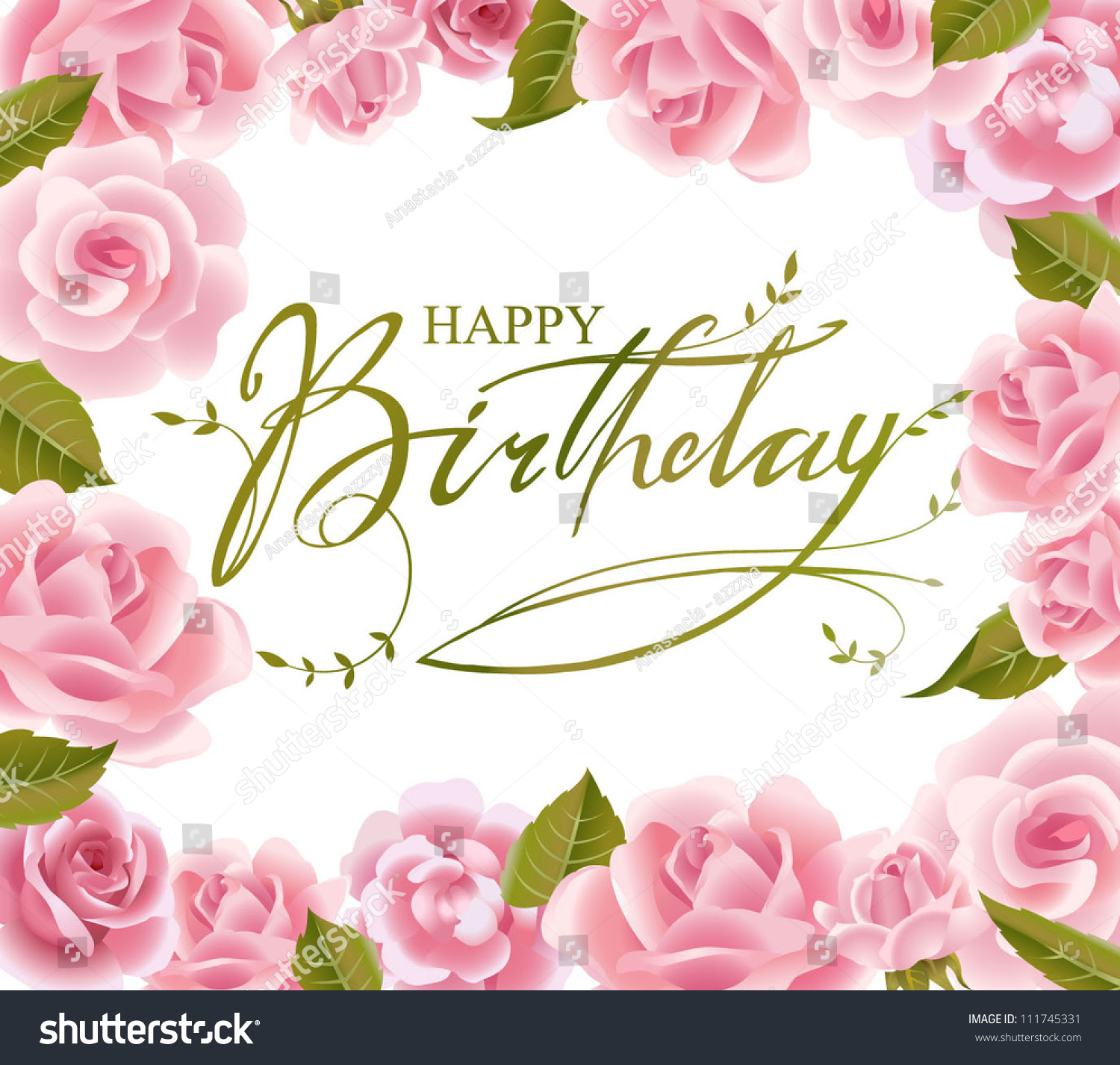 Roses Frame For Birthday Greeting Card In Vector - 111745331 : Shutterstock