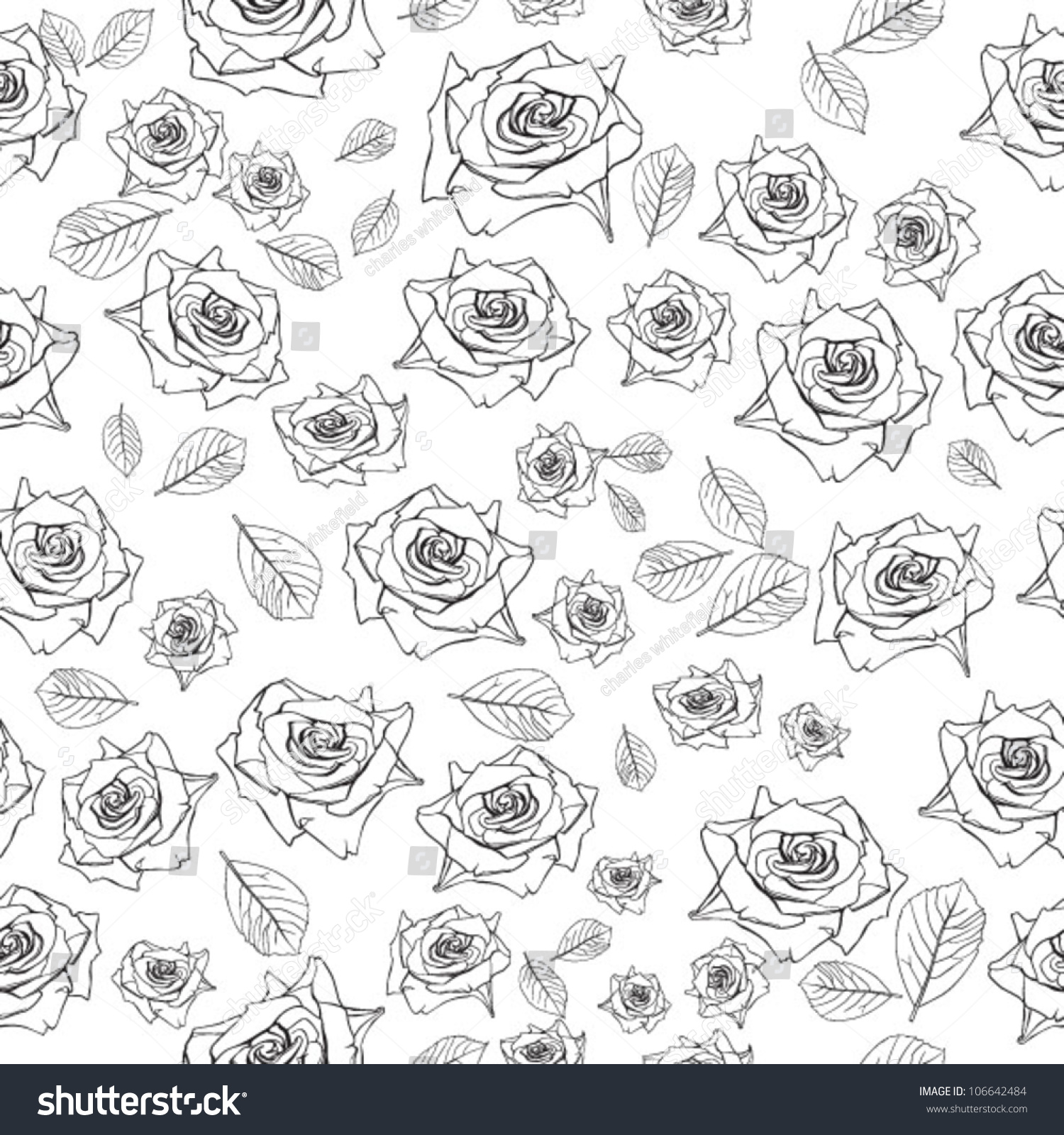 Roses Pattern Rose Line Drawn Stock Vector (Royalty Free) 106642484