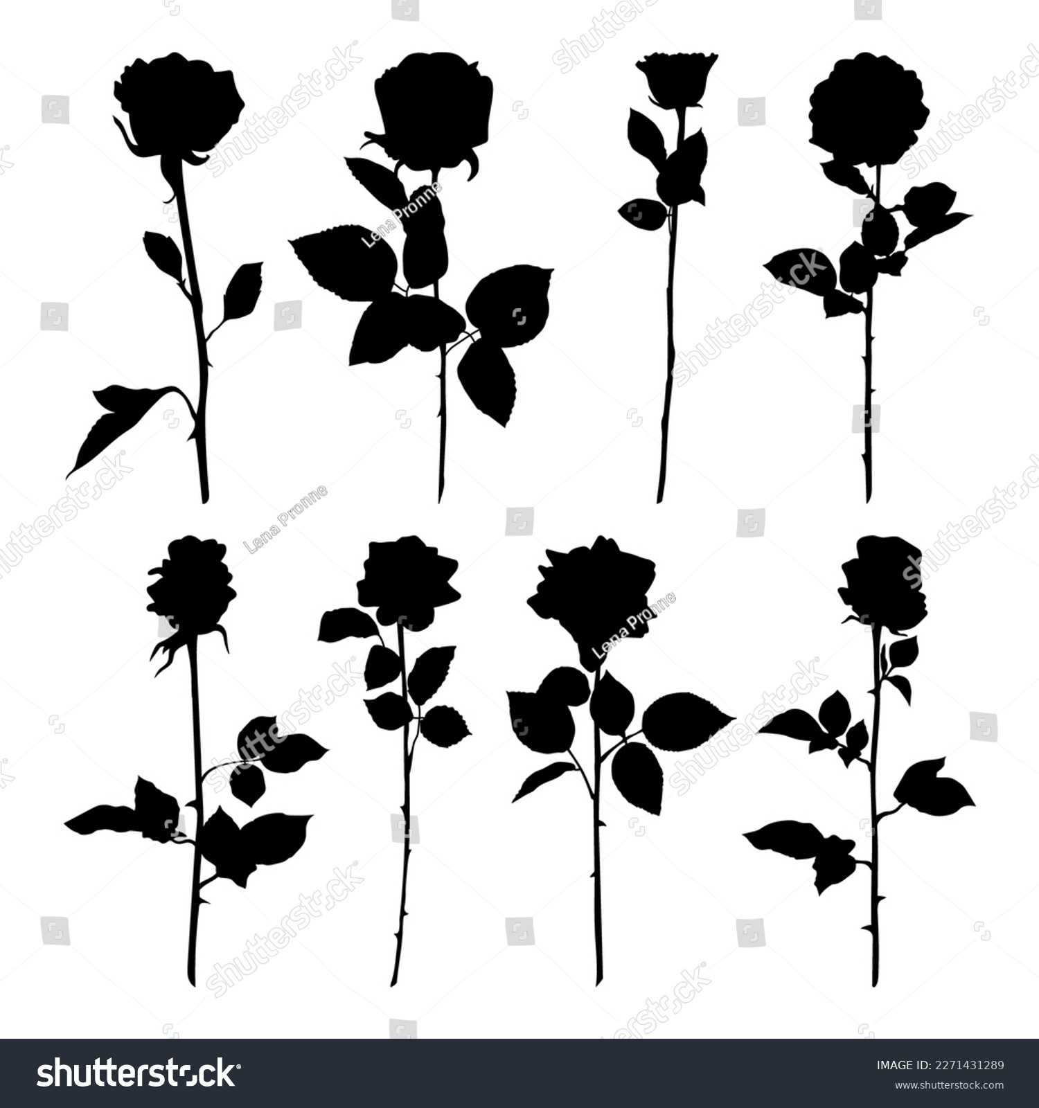 SVG of Roses silhouettes flower set stencil templates for design greeting card svg