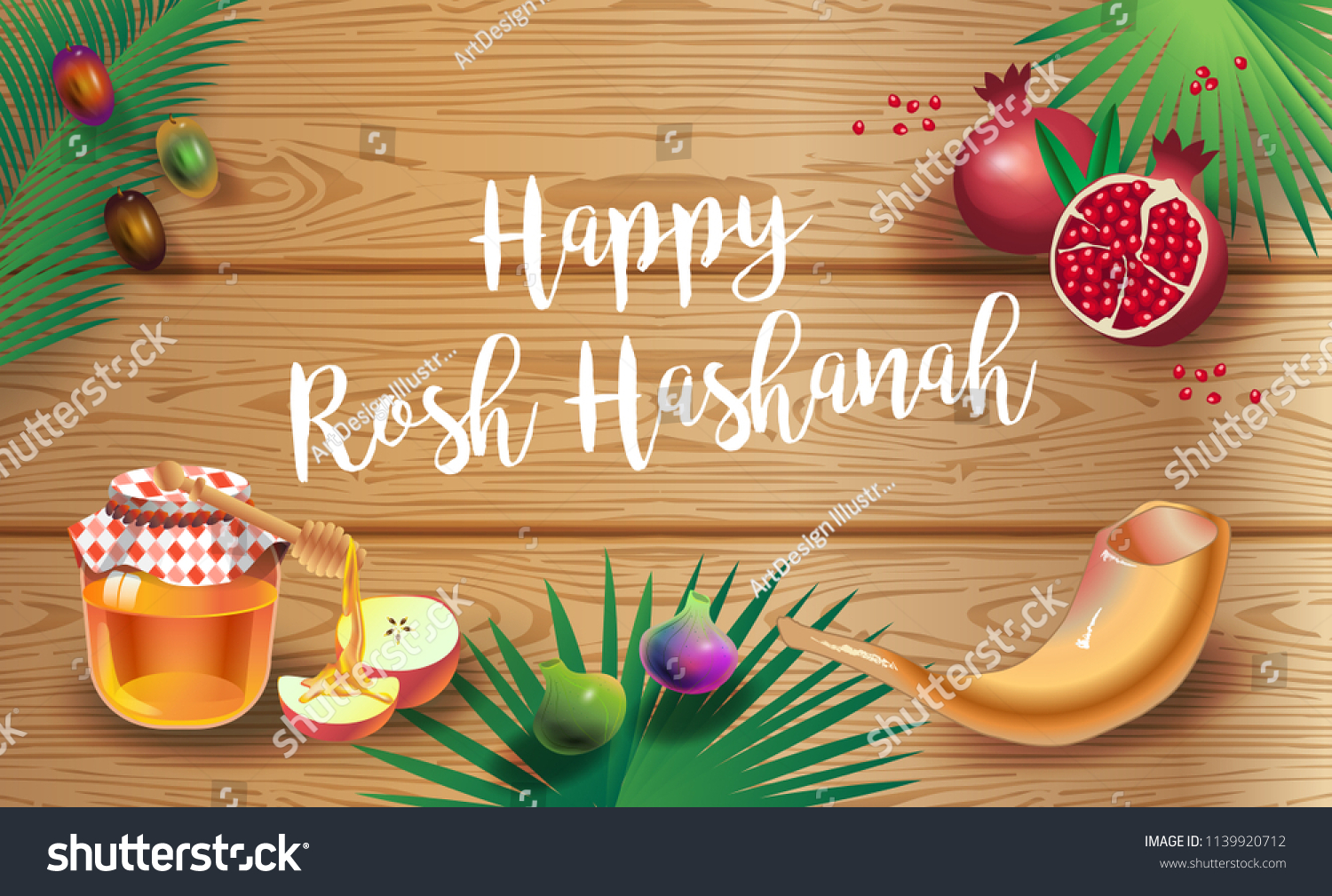 Rosh Hashanah Greeting Card Jewish New Stock Vector (Royalty Free ...