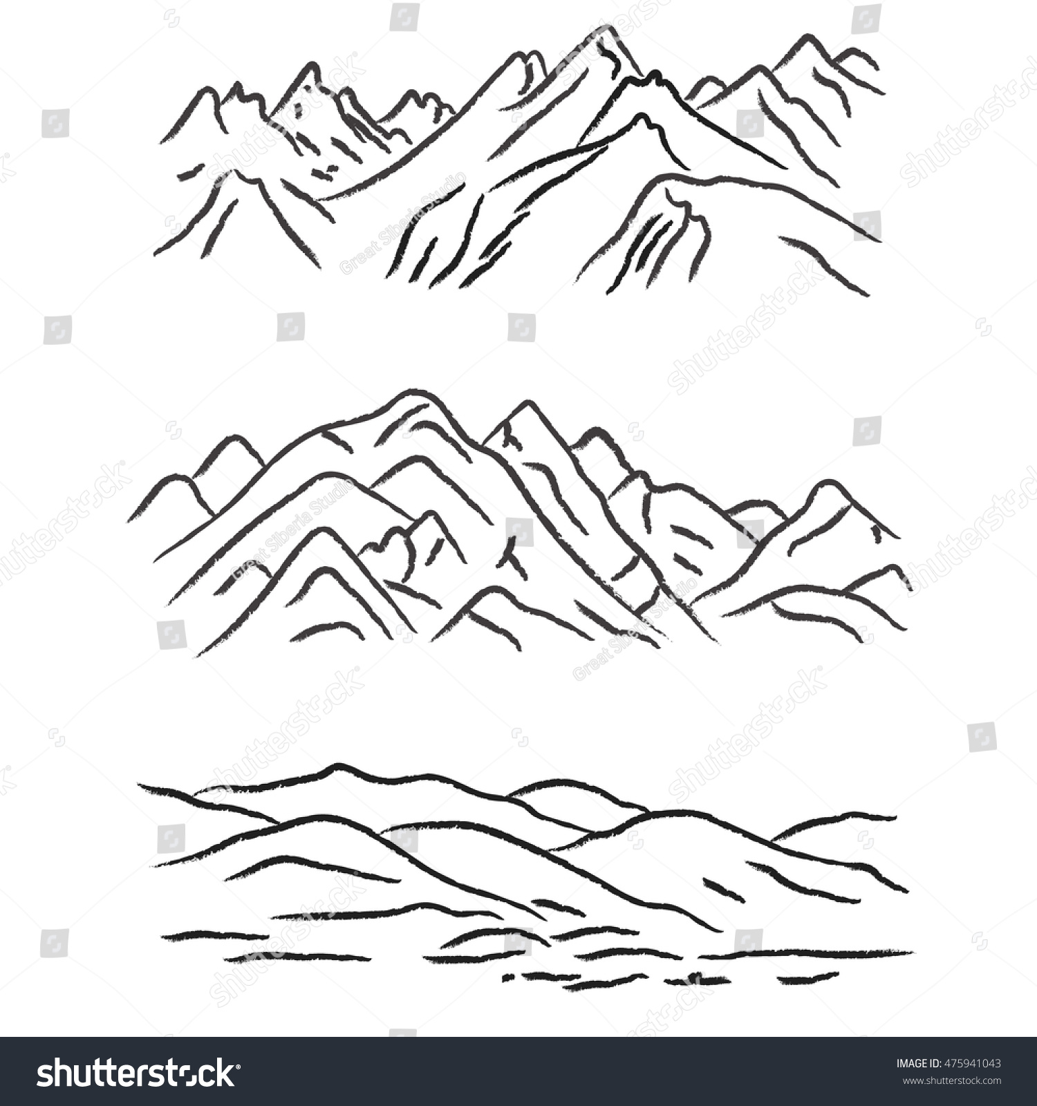 Rough Sketch Chalk Charcoal Outline Mountains Stock Vector (Royalty ...