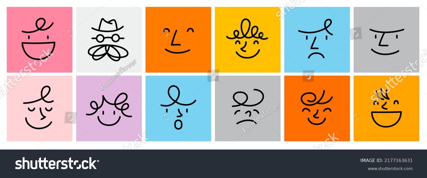 Round Abstract Comic Faces Various Emotions Stock Vector Royalty Free Shutterstock