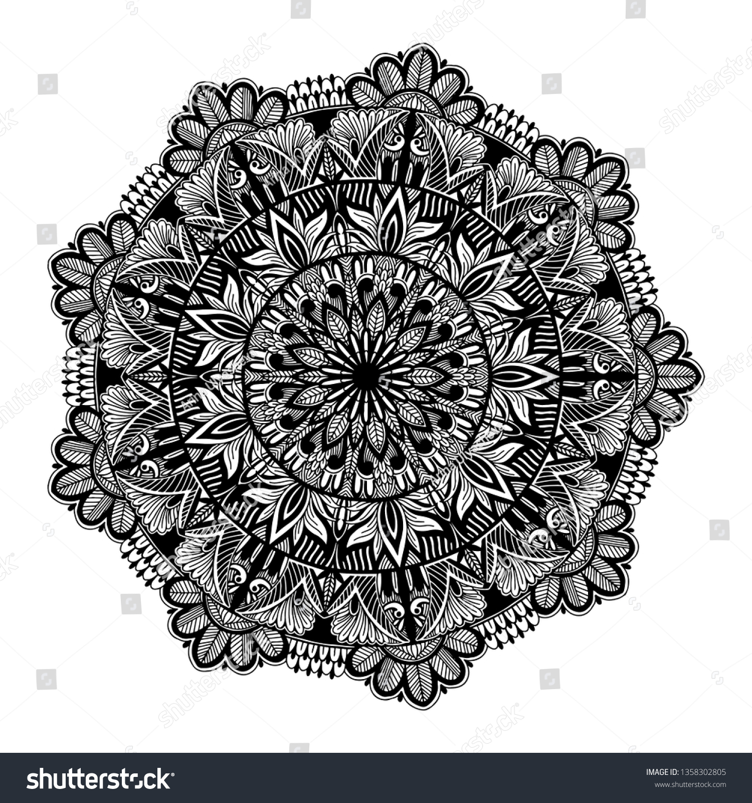 Round Black Mandala On White Isolated Stock Vector (Royalty Free ...