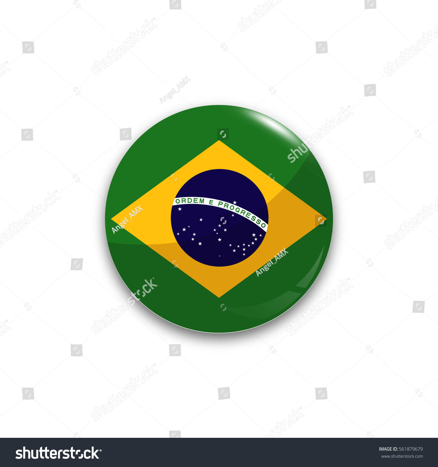 Round Button National Flag Brazil Reflection Stock Vector ...