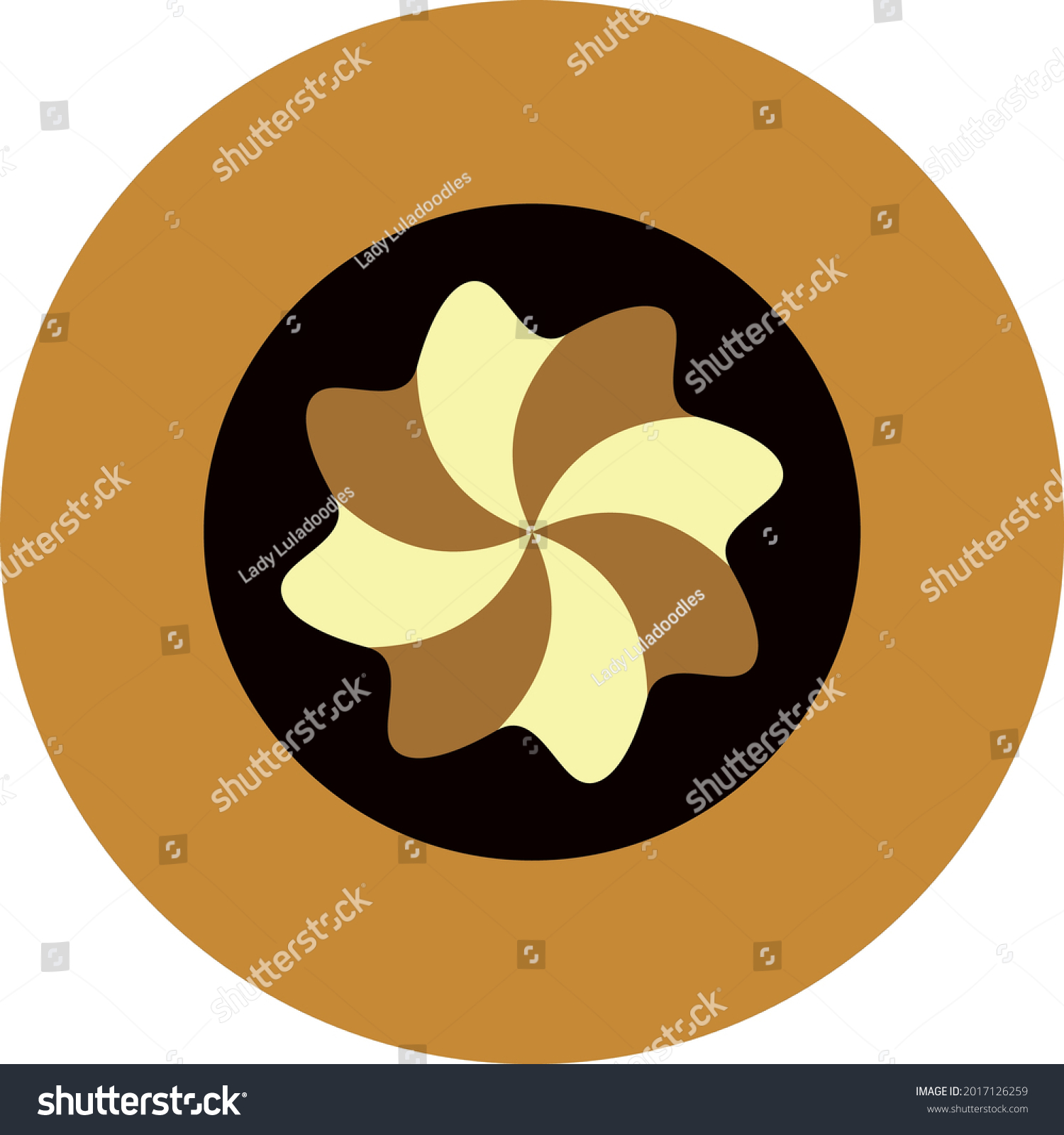 SVG of Round caramel Chocolate candy with dark brown circular centre, coffee and cream piped star decoration. Layered confectionary SVG svg