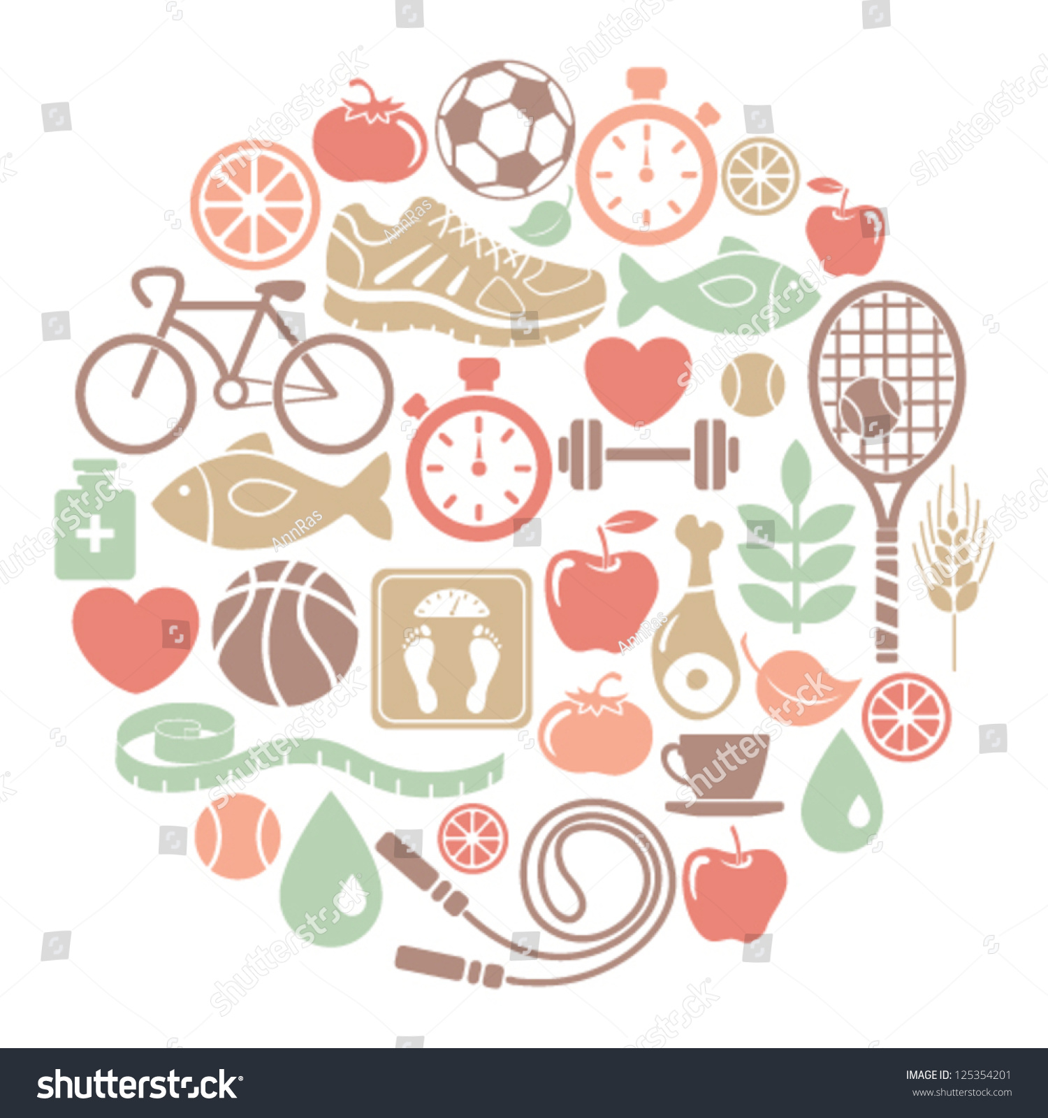 Round Card With Healthy Lifestyle Icons Stock Vector Illustration ...