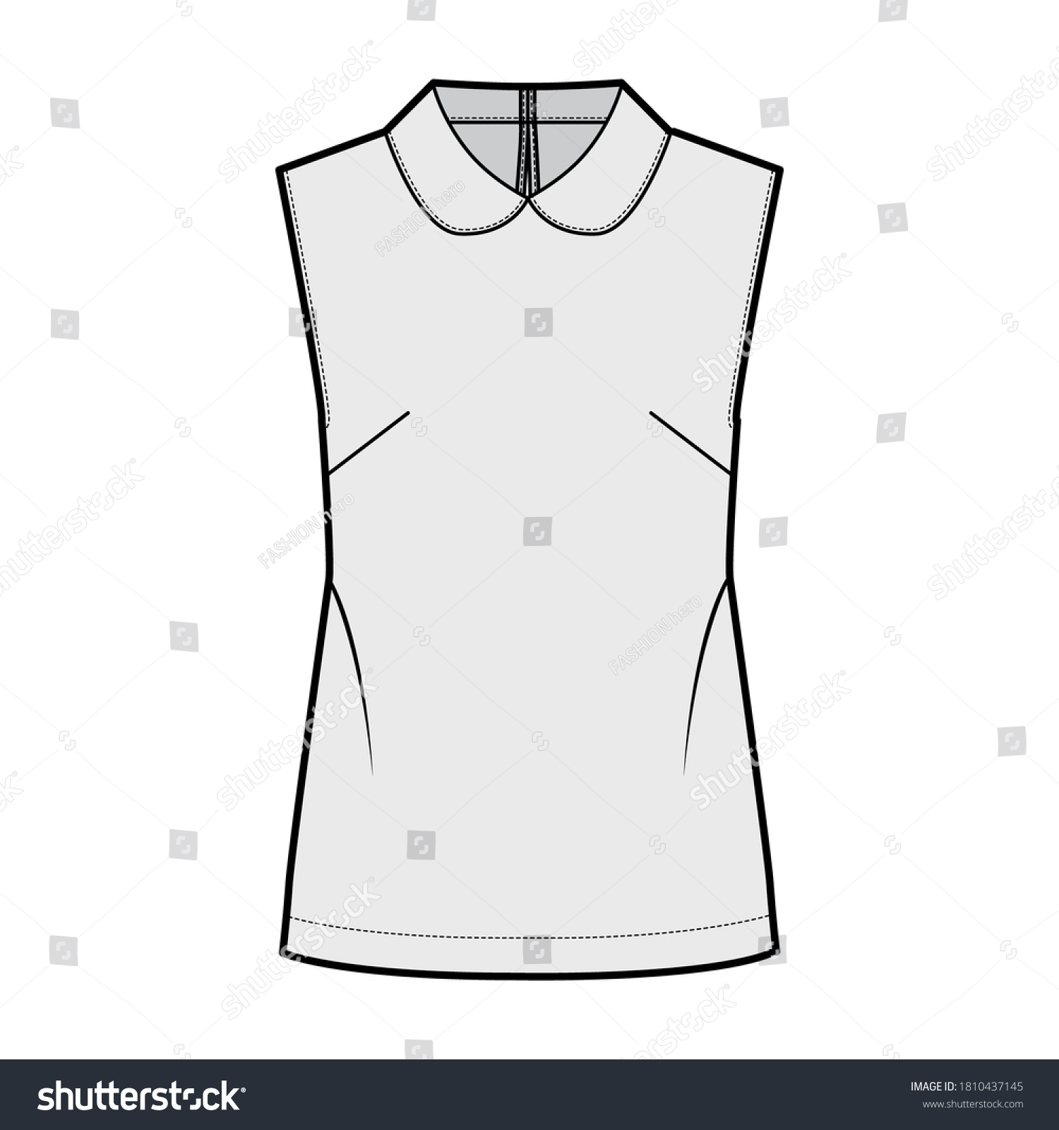 Round Collar Blouse Technical Fashion Illustration Stock Vector