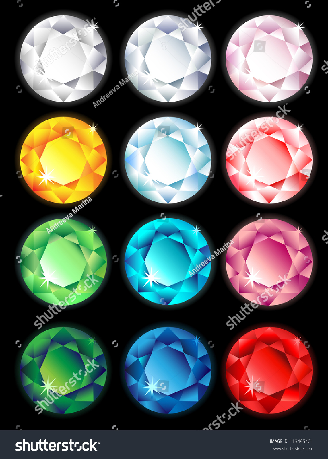 Round Colorful Diamond Stone With Shine On Black Background Stock ...