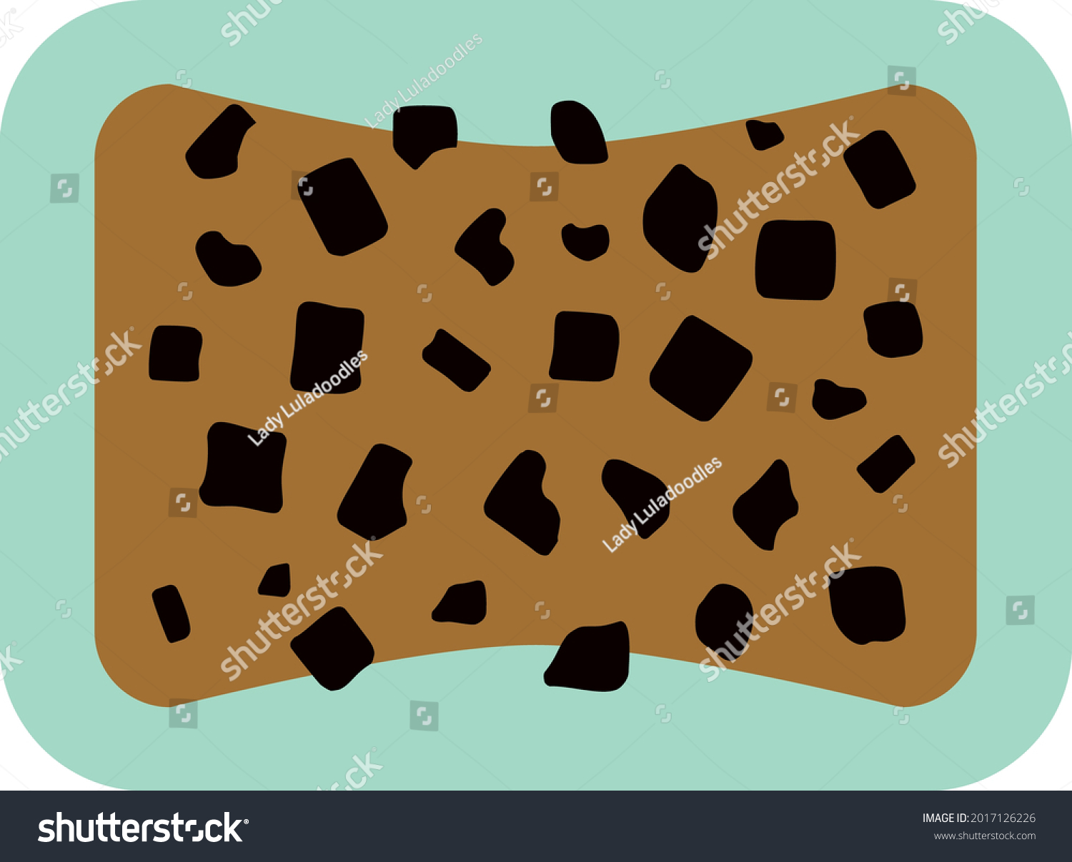 SVG of Round cornered rectangular mint green Chocolate candy with caramel centre and dark chocolate chip cookie chunks . Layered confectionery SVG svg