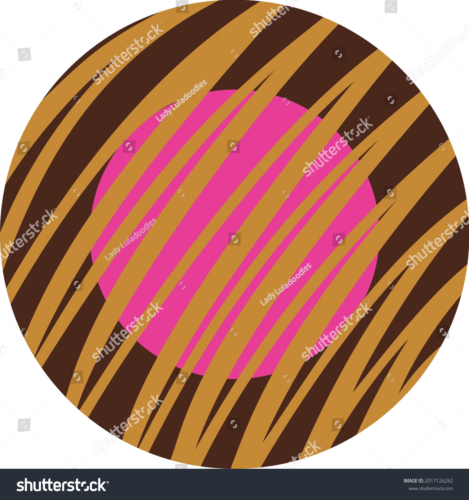 SVG of Round dark brown Chocolate candy with raspberry pink circular centre and caramel zigzag drizzle. Layered confectionary SVG svg