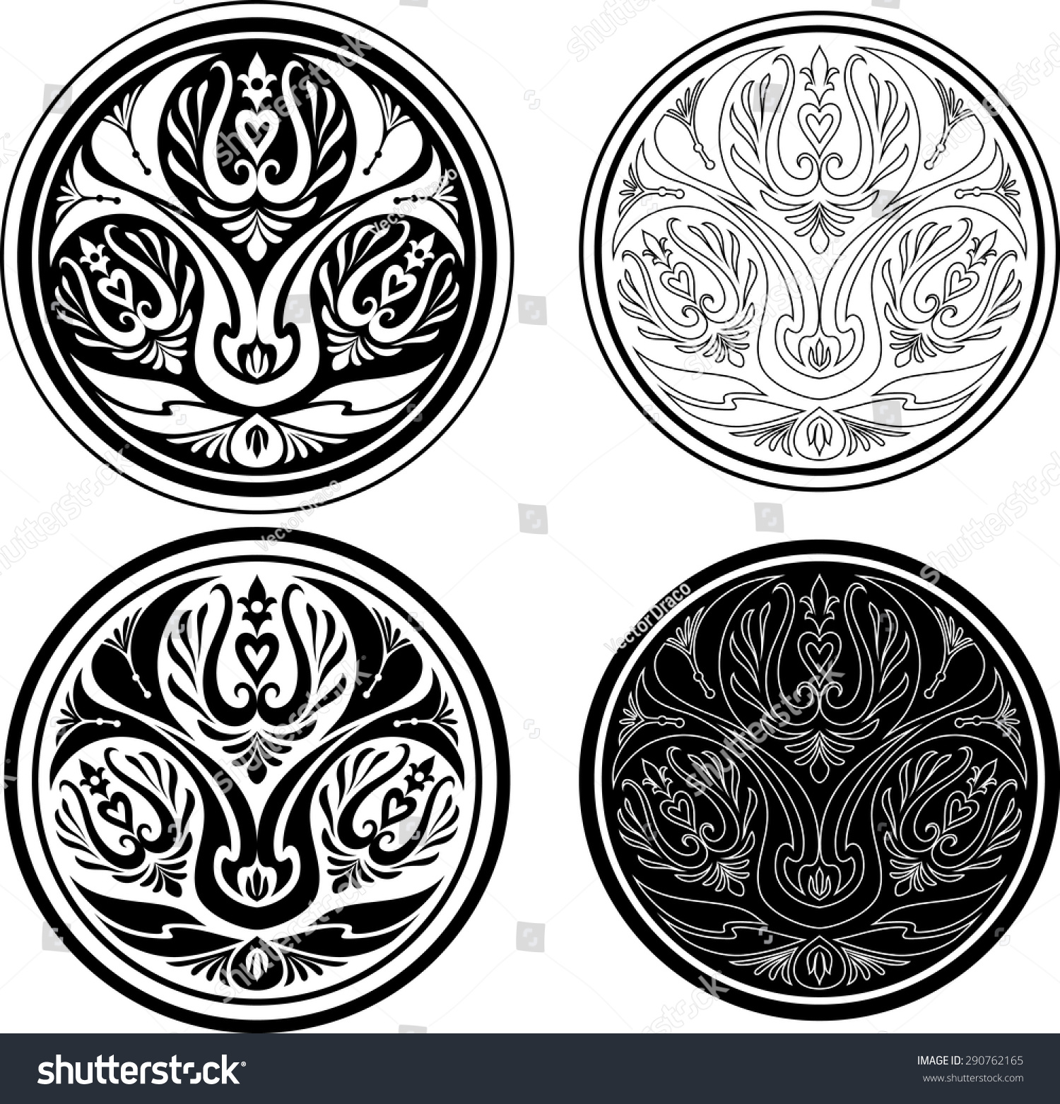 Round Decorative Pattern Set Art Nouveau Stock Vector