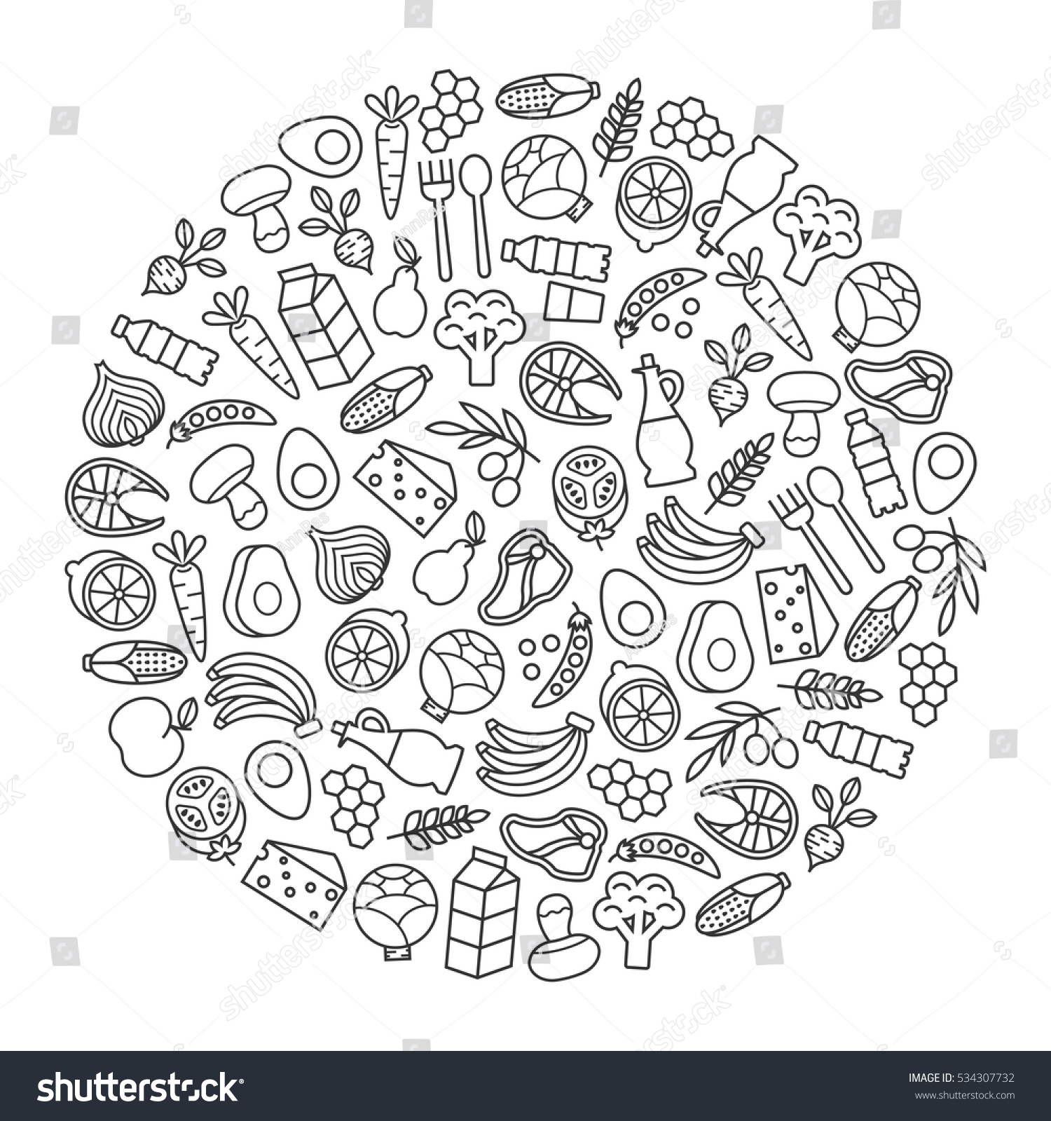 Round Design Element Healthy Food Icons Stock Vector (Royalty Free ...