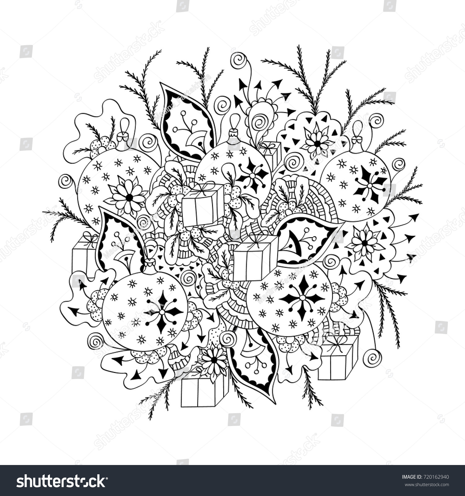 Round Doodle Art New Year Holiday Stock Vector Royalty Free
