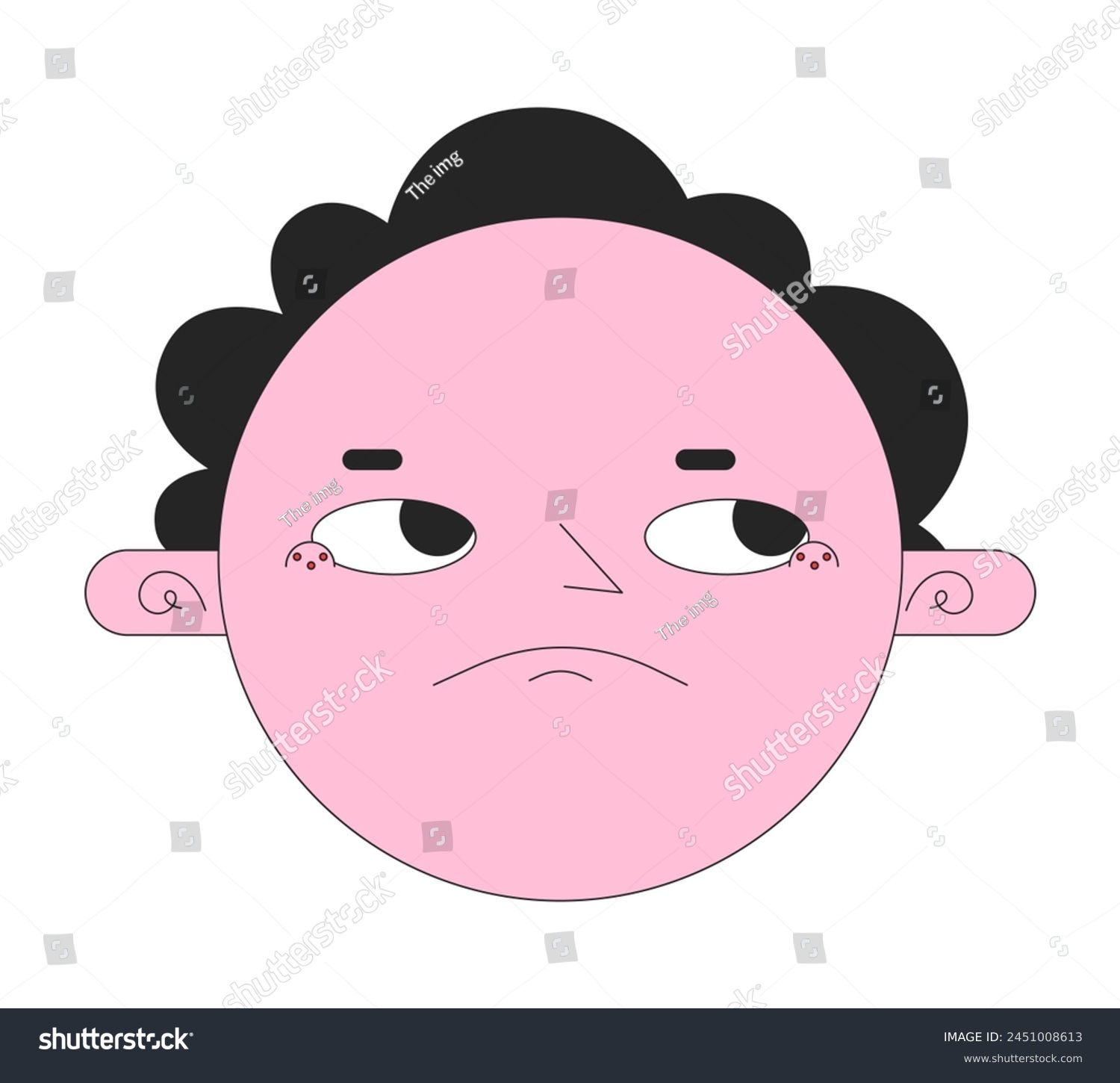 recommend clip art: Round face disappointed 2D linear vector avatar illustration. Annoyed rolling eyes cartoon character face. Sarcastic displeased portrait. Upset irritated flat color user profile image isolated