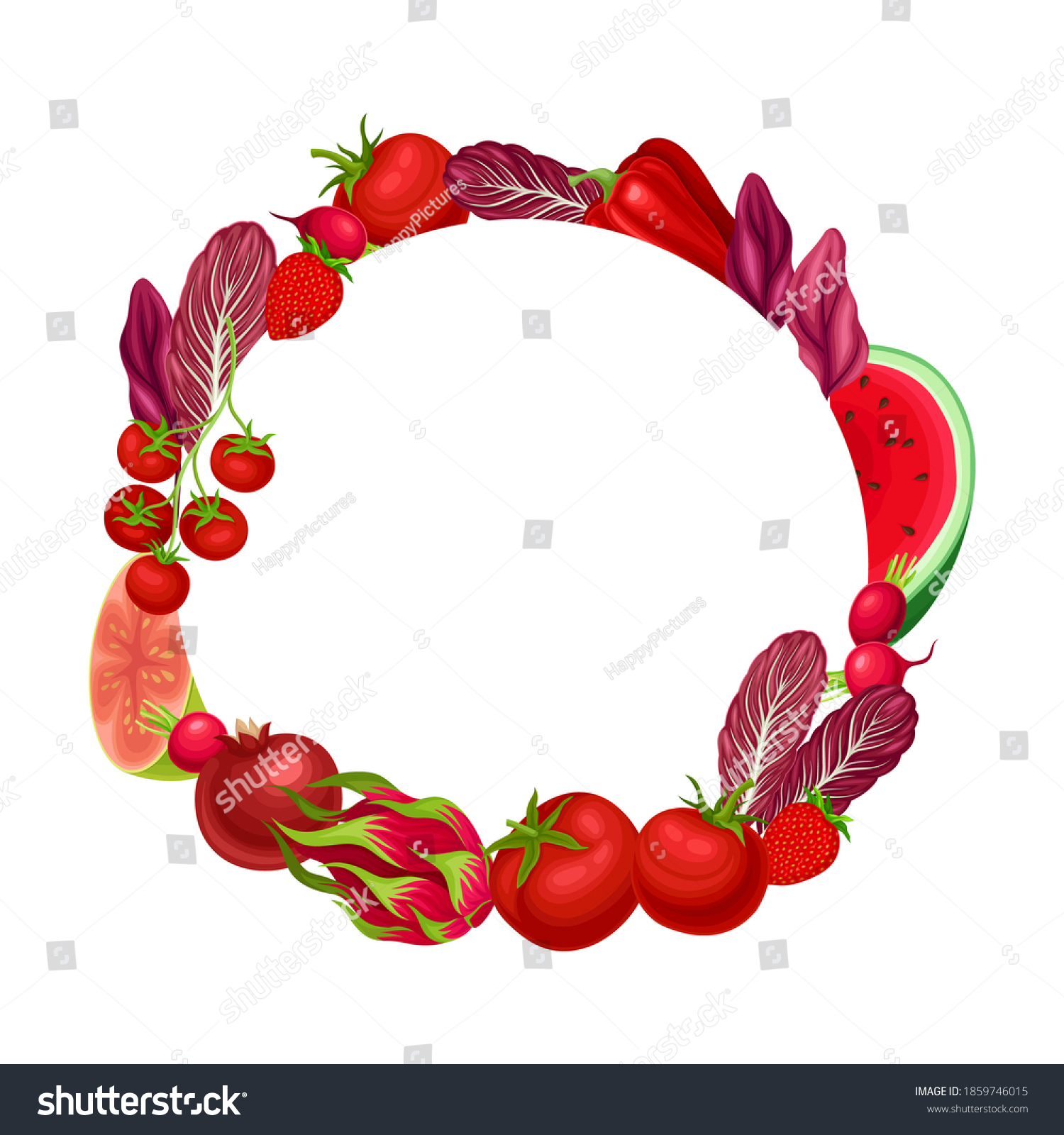 SVG of Round Frame of Ripe and Juicy Fruit and Vegetables Vector Illustration svg