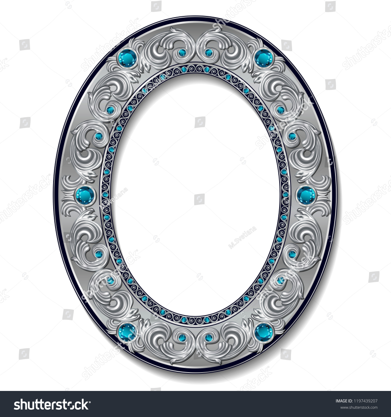 SVG of round frame silver color with blue topaz on white background  svg