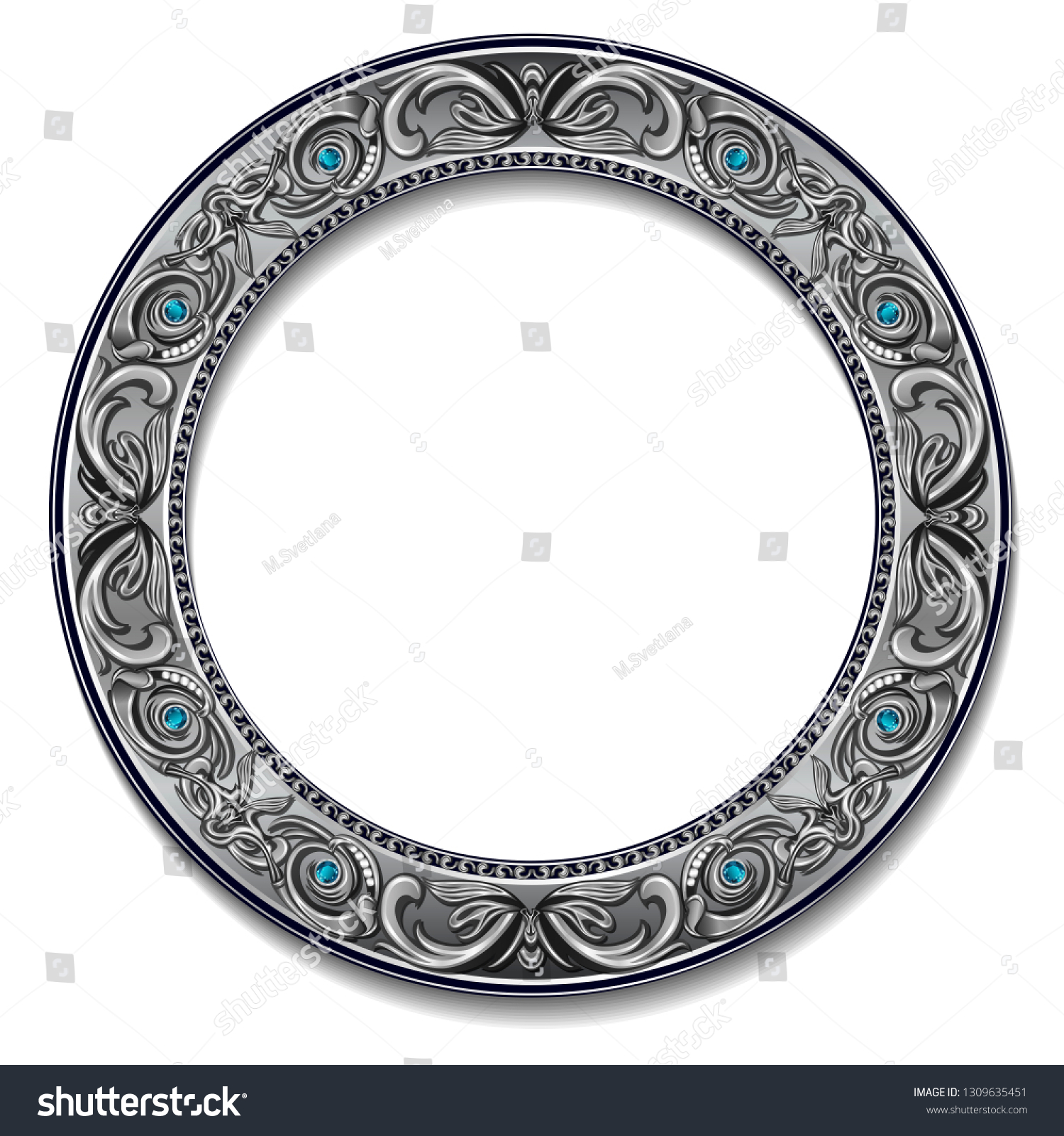 SVG of round frame silver color with blue topaz on white background  svg