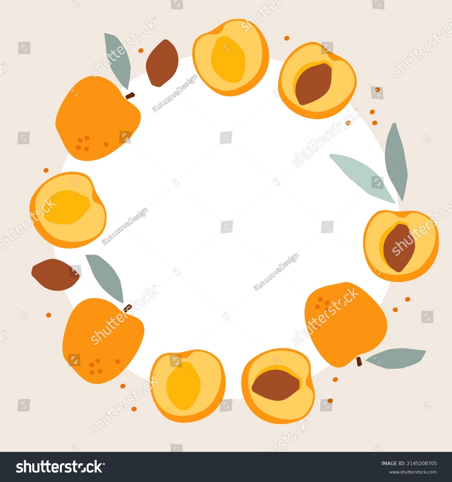SVG of Round frame with apricots. Round seasonal fruit border. Apricot isolated frame with copy space. Floral wreath. Summer background For poster, banner, cover, invitation for text, save date, photo. svg
