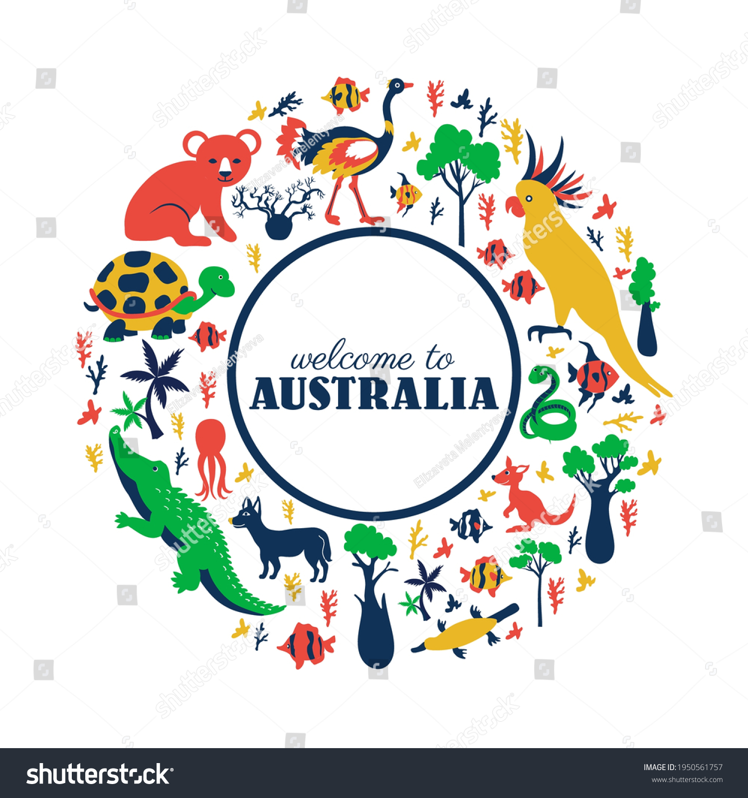 Round Frame Australian Wild Animal Colorful Stock Vector (Royalty Free ...