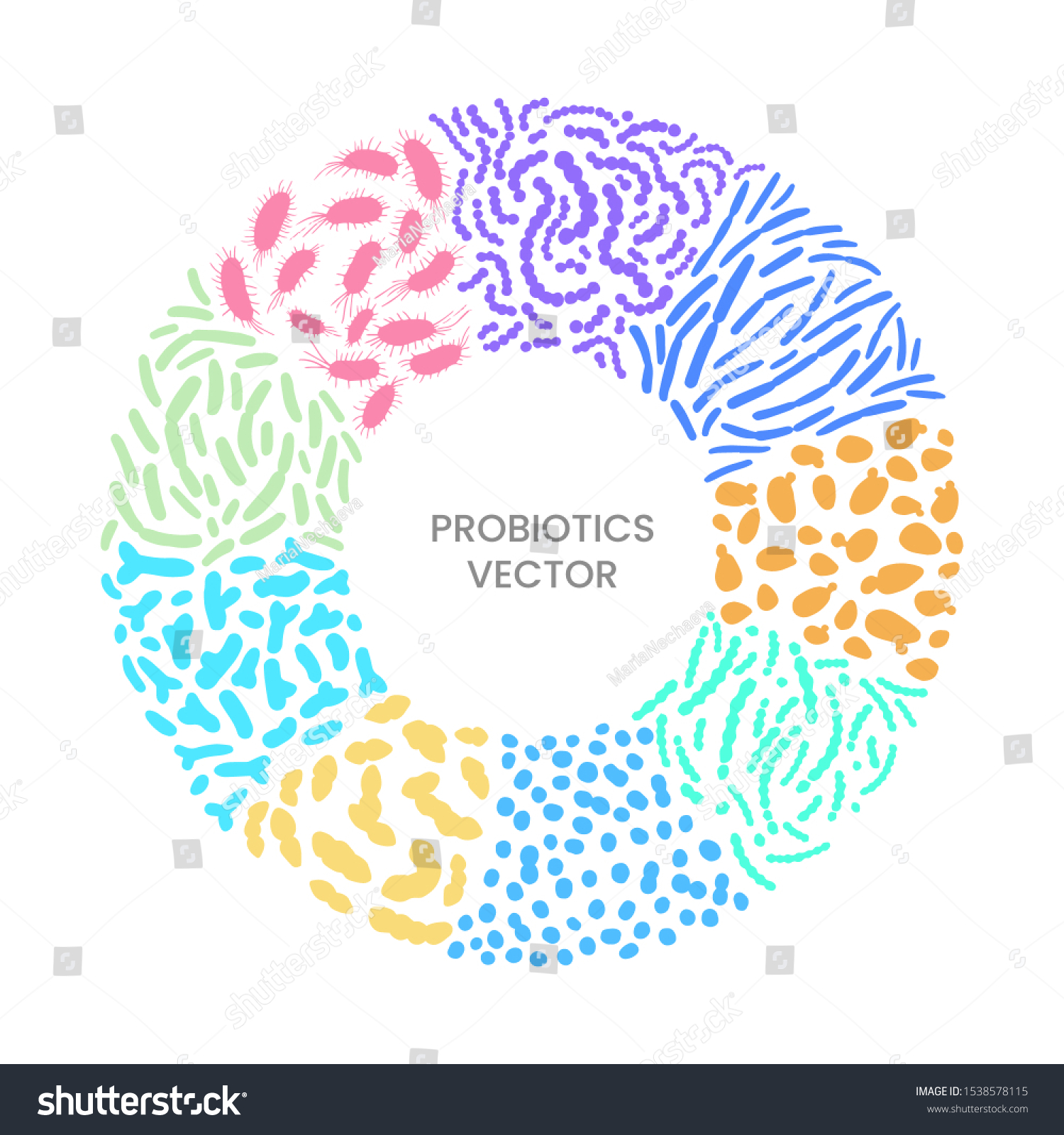 Round Frame Different Probiotic Bacterias Concept Stock Vector Royalty