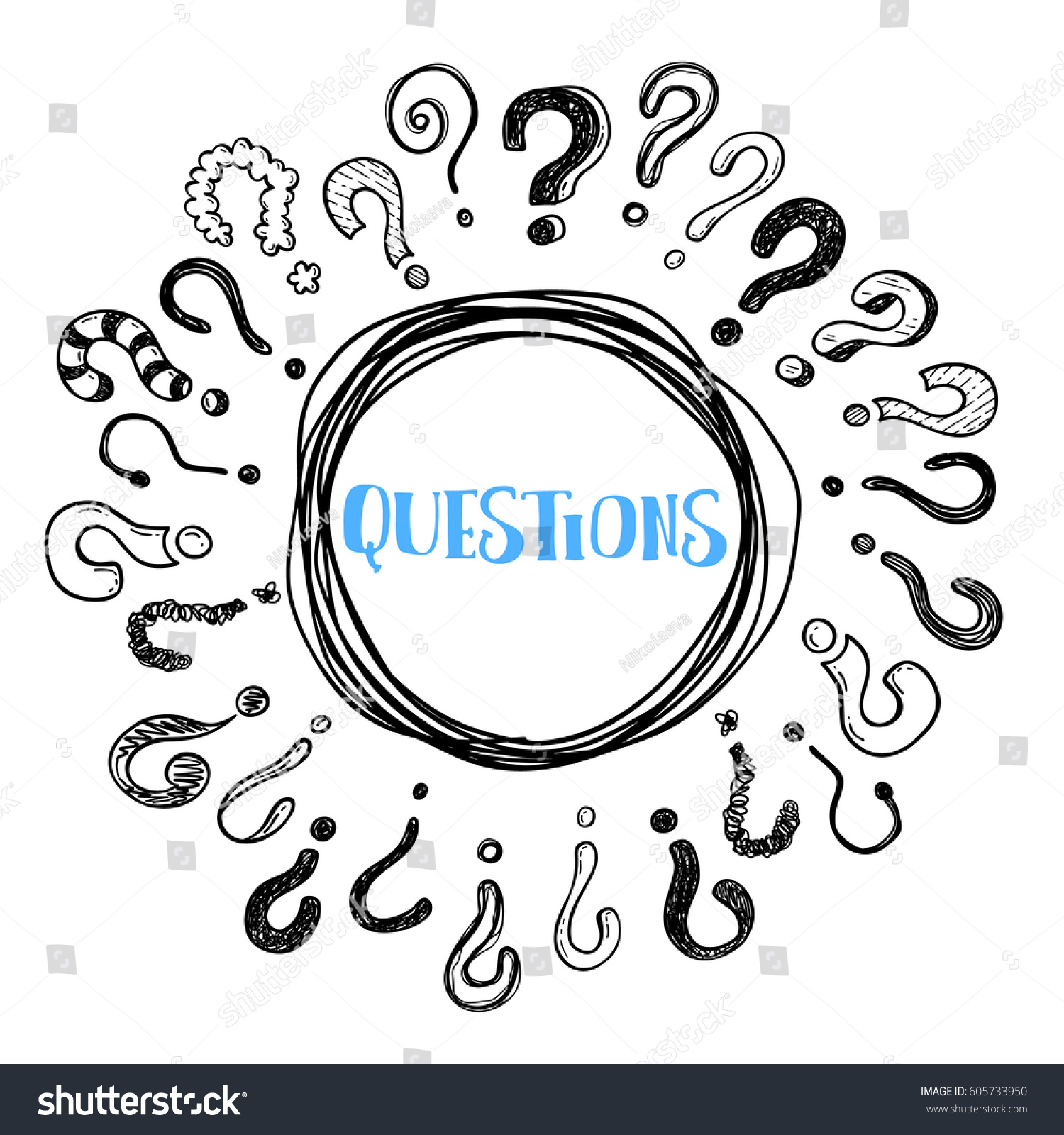 Round Frame Hand Drawn Doodle Questions Stock Vector Royalty Free