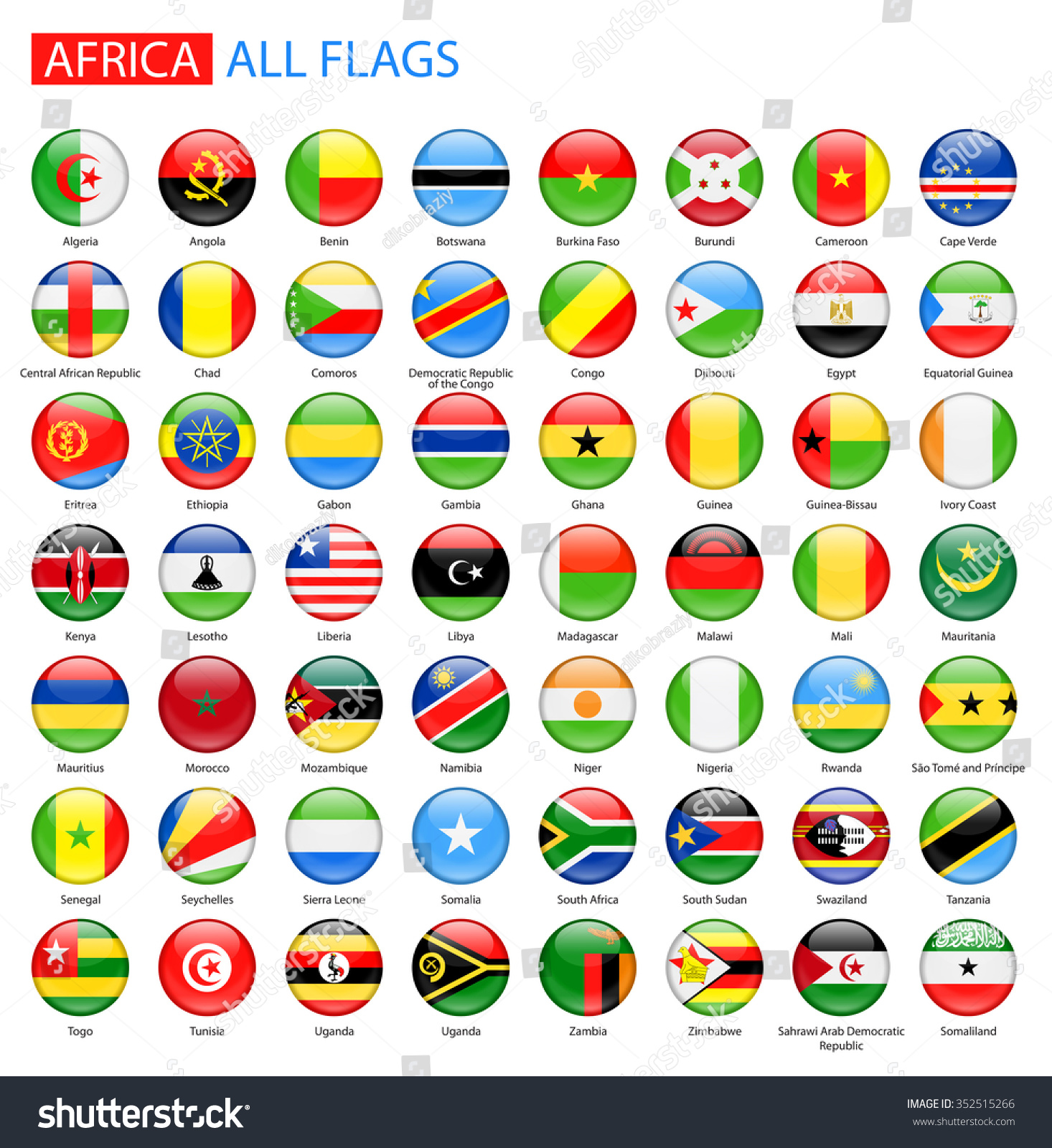 Round Glossy Flags Africa Full Vector Stock Vector 352515266 - Shutterstock