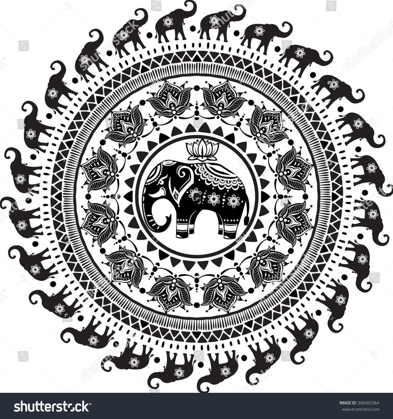 SVG of Round pattern with decorated elephants svg