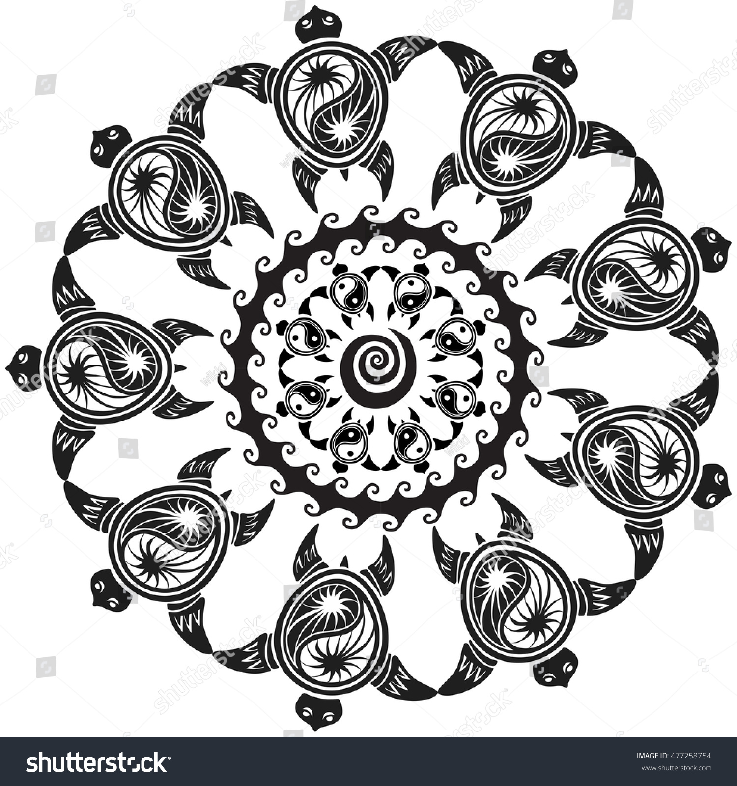 SVG of Round pattern with decorated turtles svg