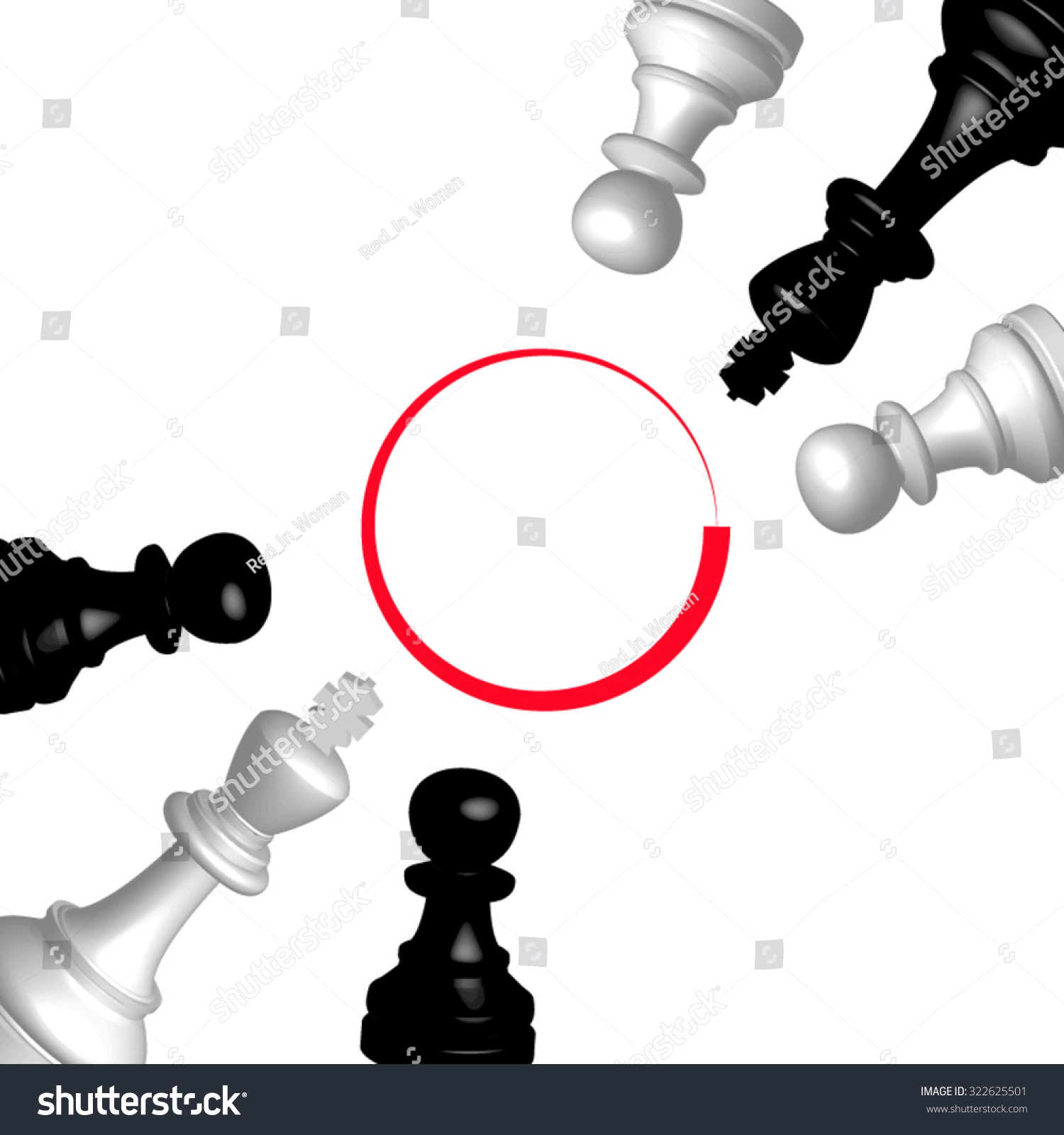 SVG of Round red rough frame with a frame of black and white peeking out of the corners of the chess pieces, two kings and four pawns. All isolated. svg