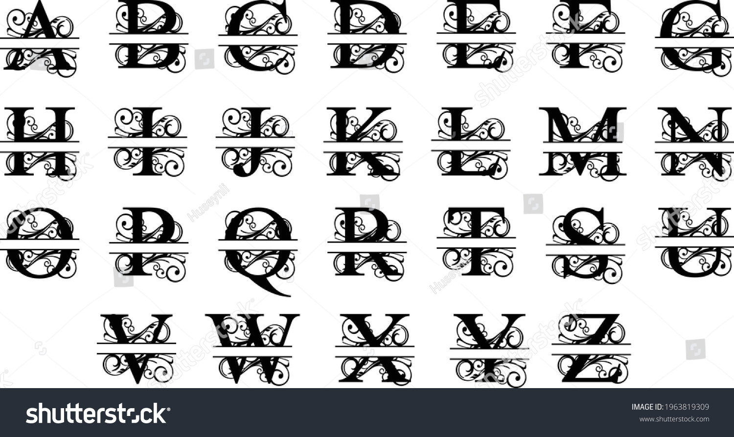 Round Split Monogram Alphabet Letters Vector Stock Vector (Royalty Free ...