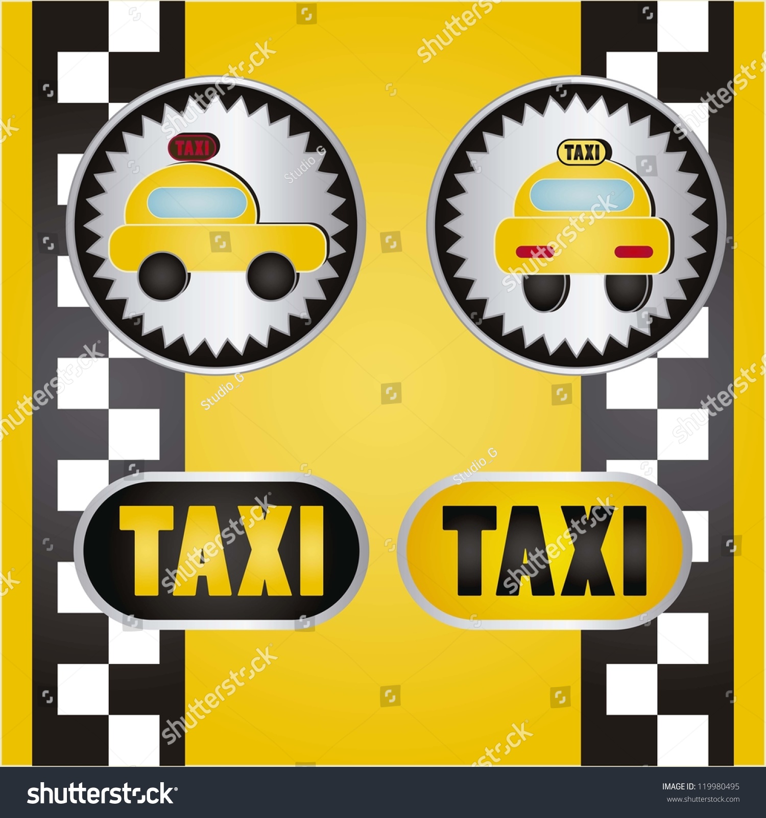 Round Taxi Icons With Yellow Background Vector Illustration - 119980495 ...