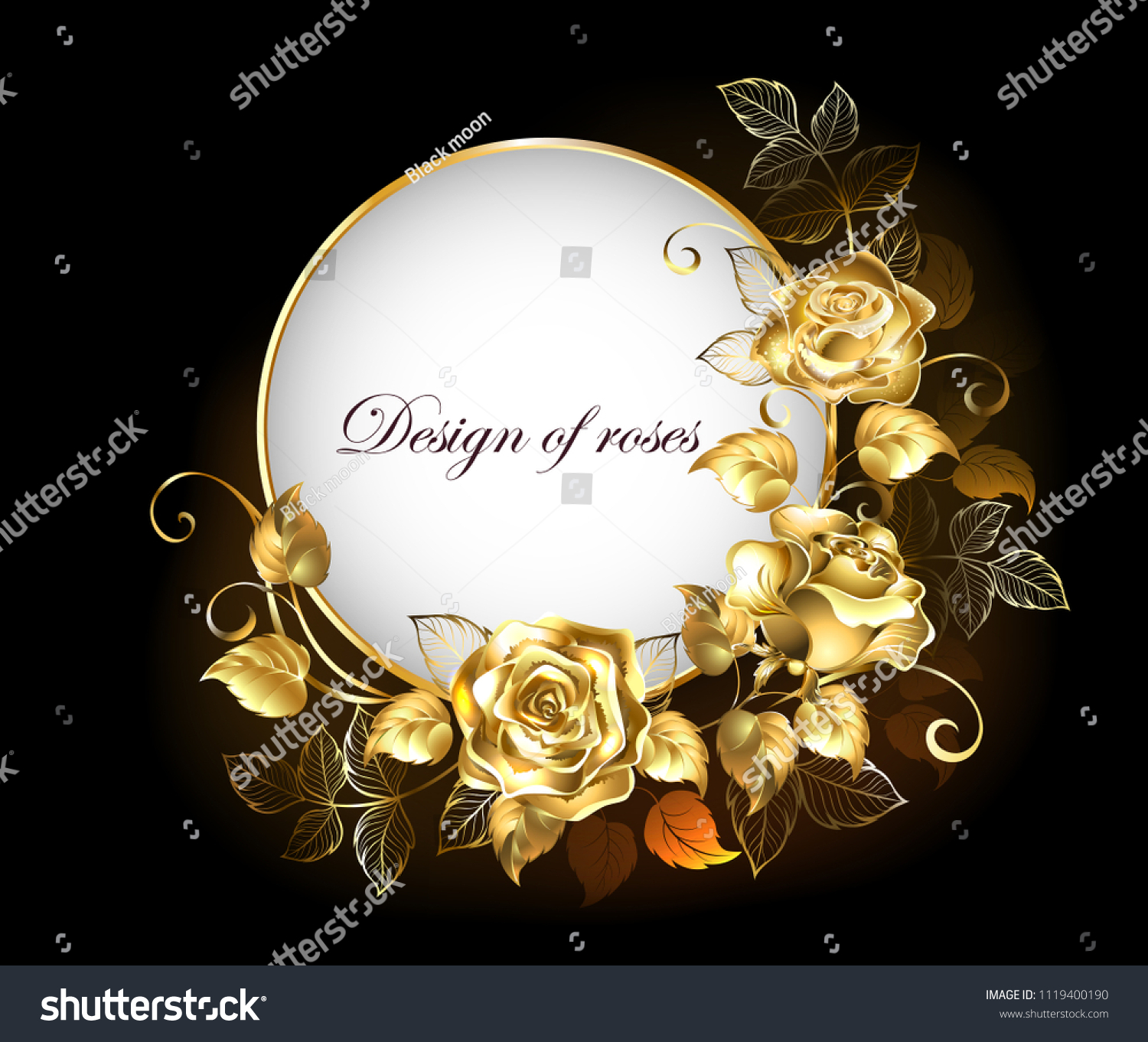 SVG of Round, white banner with gold, jewelry roses on black background.
 svg