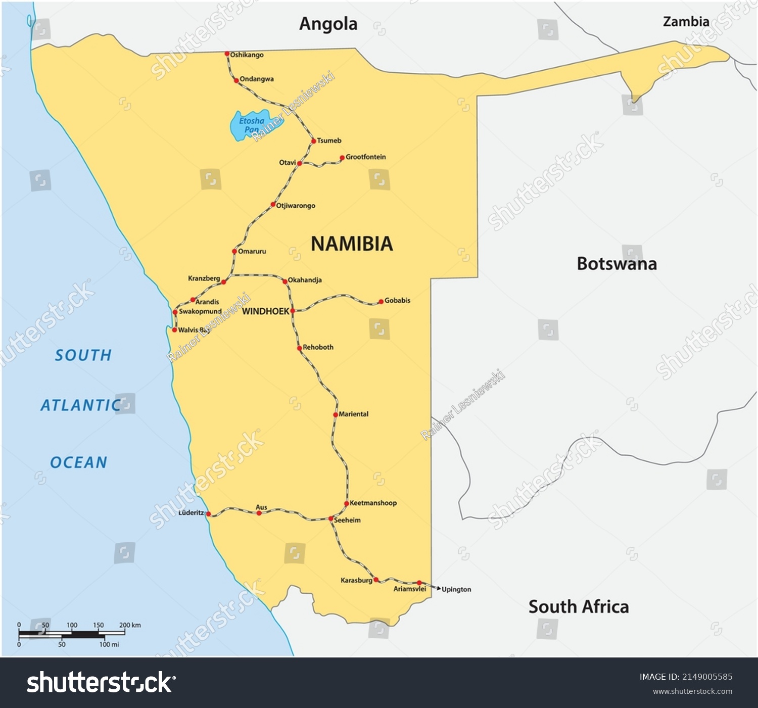 Route Network Map Train Stations Namibia Stock Vector (Royalty Free ...