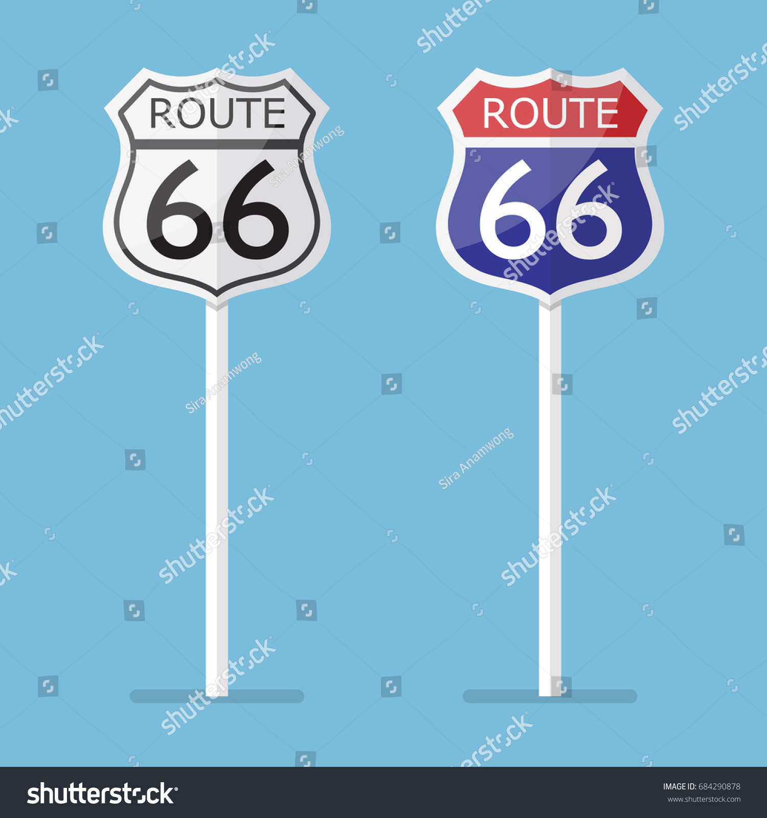 Route 66 Road Sign Set Vector Stock Vector Royalty Free