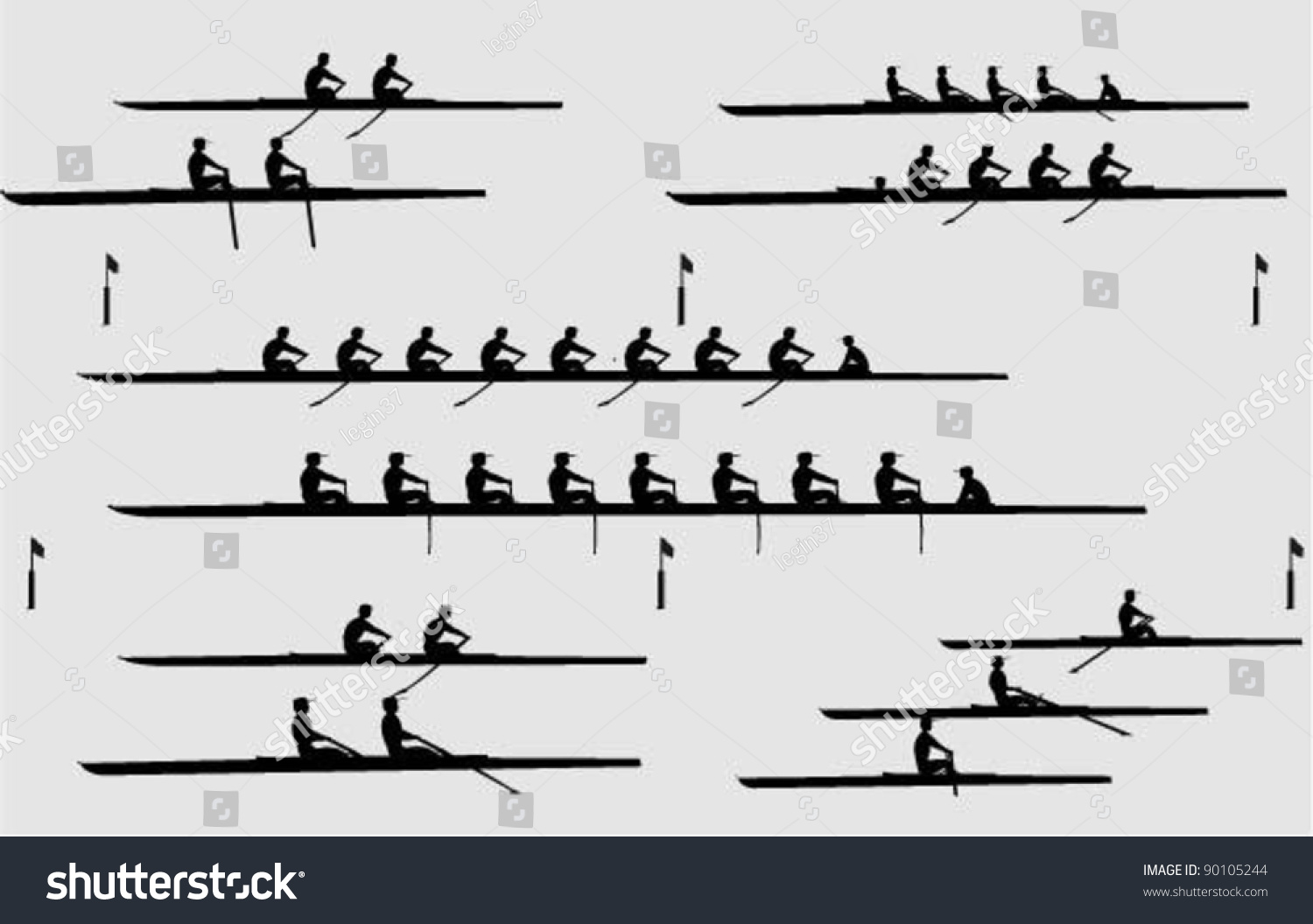 Rowing Silhouettes Stock Vector Illustration 90105244 : Shutterstock