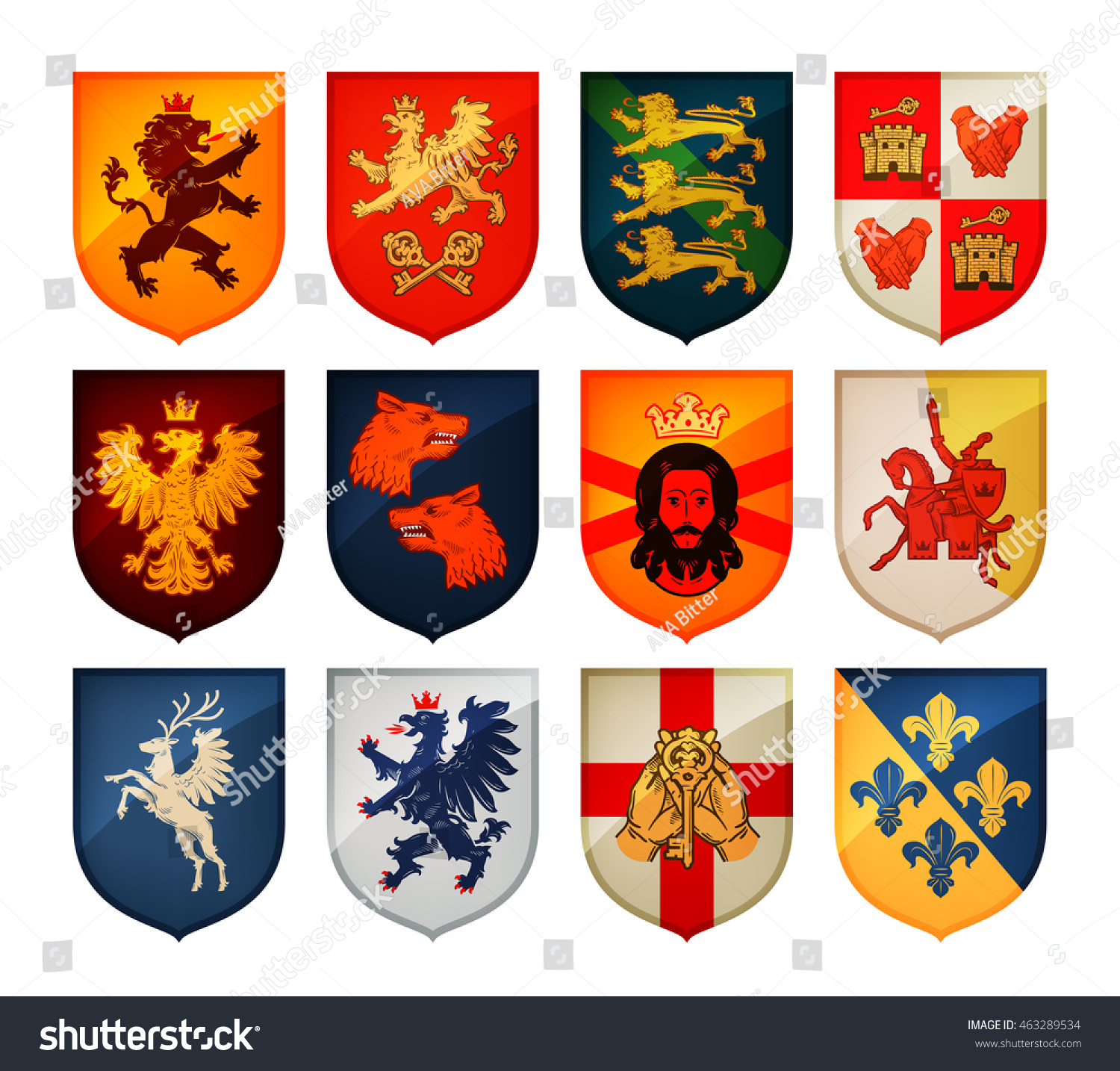SVG of Royal coat of arms on shield vector logo. Heraldry, blazonry set icons svg