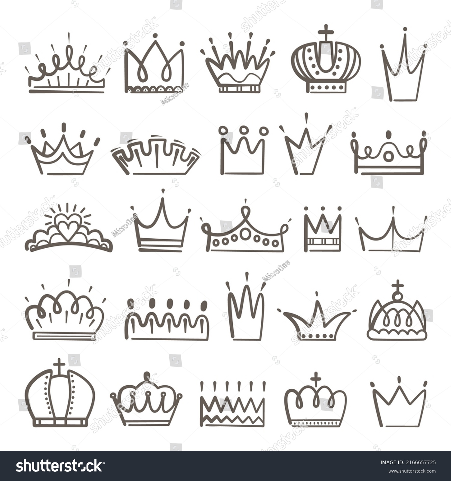 Royal Doodle Symbols Crowns Sketch Crown Stock Vector (Royalty Free ...