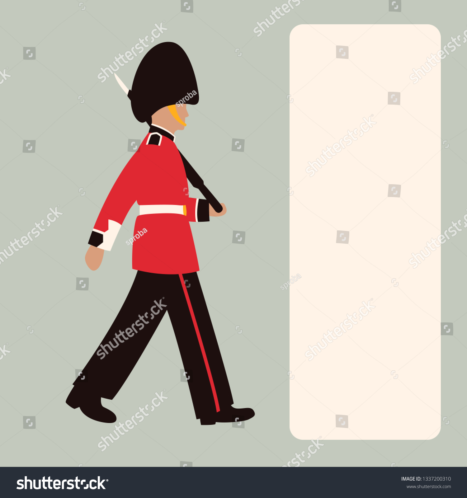 redcoat soldier marching, black hat, minimalist style clip art preview