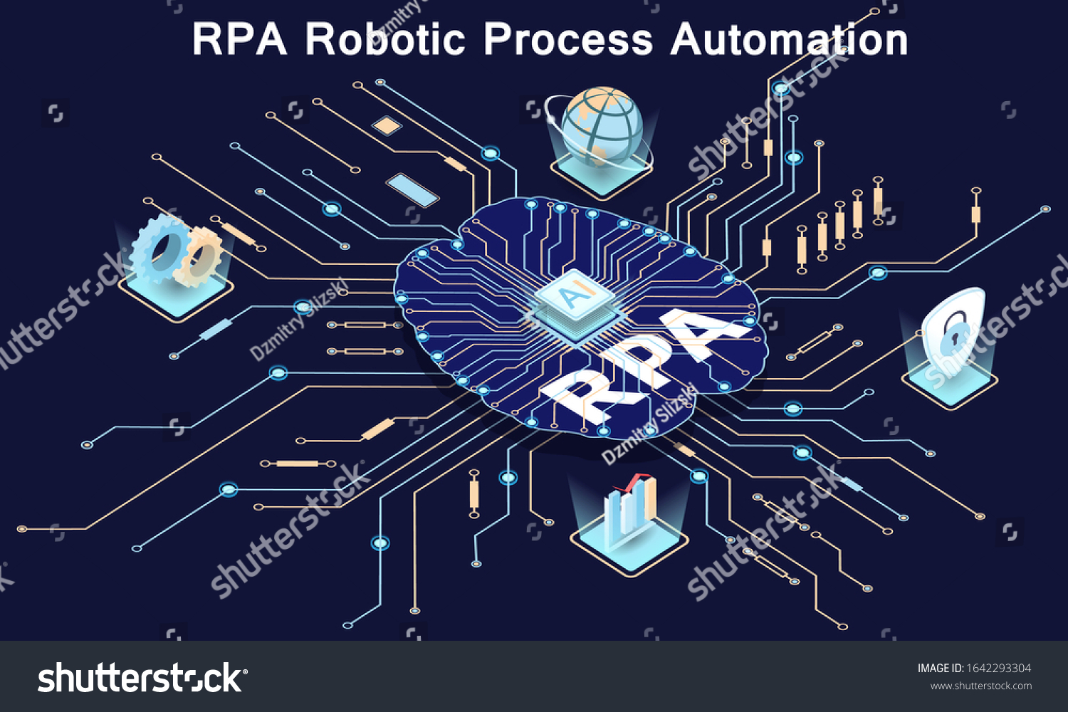 Rpaロボット プロセスの自動化 プリント基板 マイクロチップ マイクロプロセッサ ベクターイラスト のベクター画像素材 ロイヤリティフリー