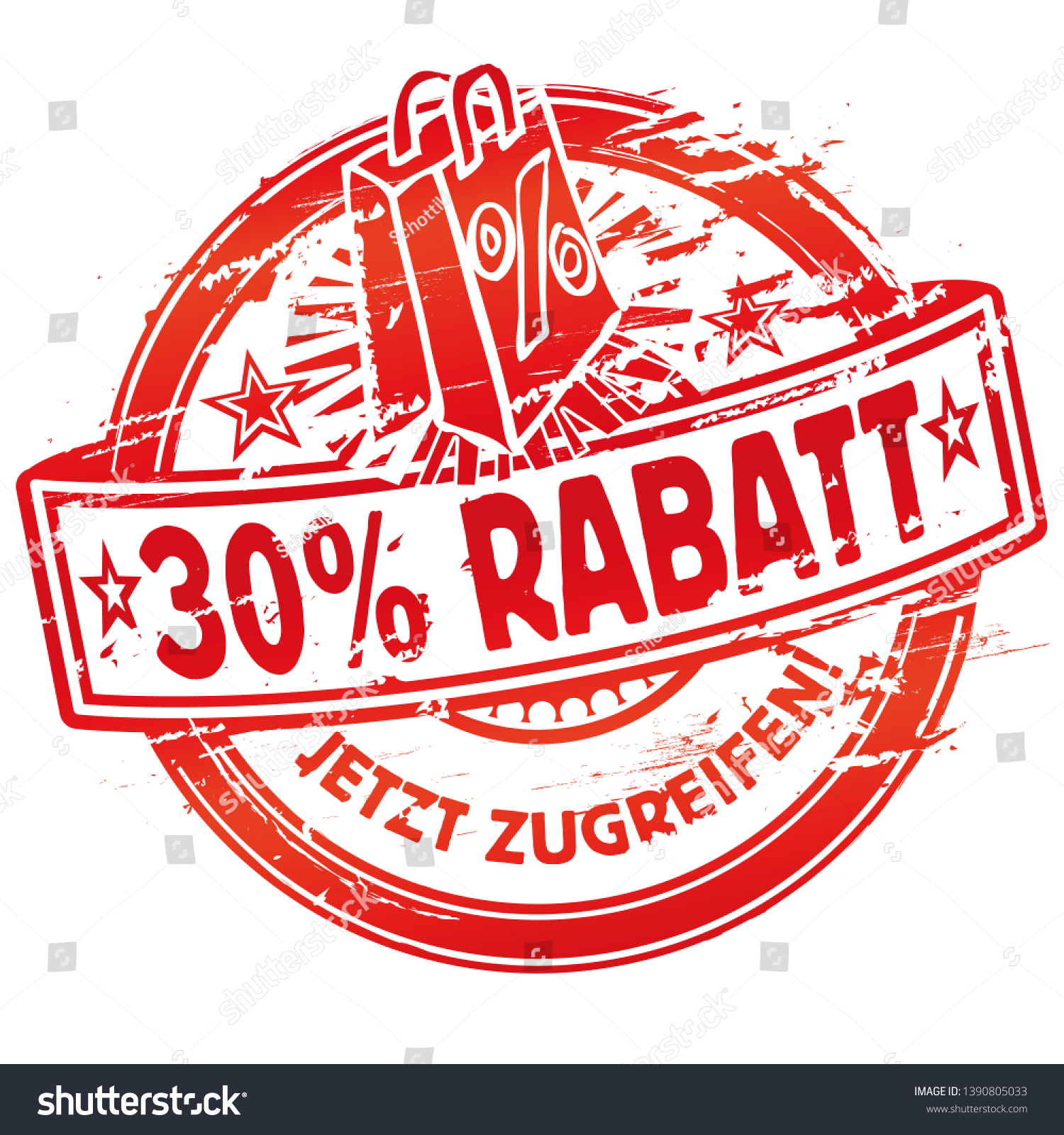 SVG of Rubber stamp with thirty percentages off and shopping bag svg