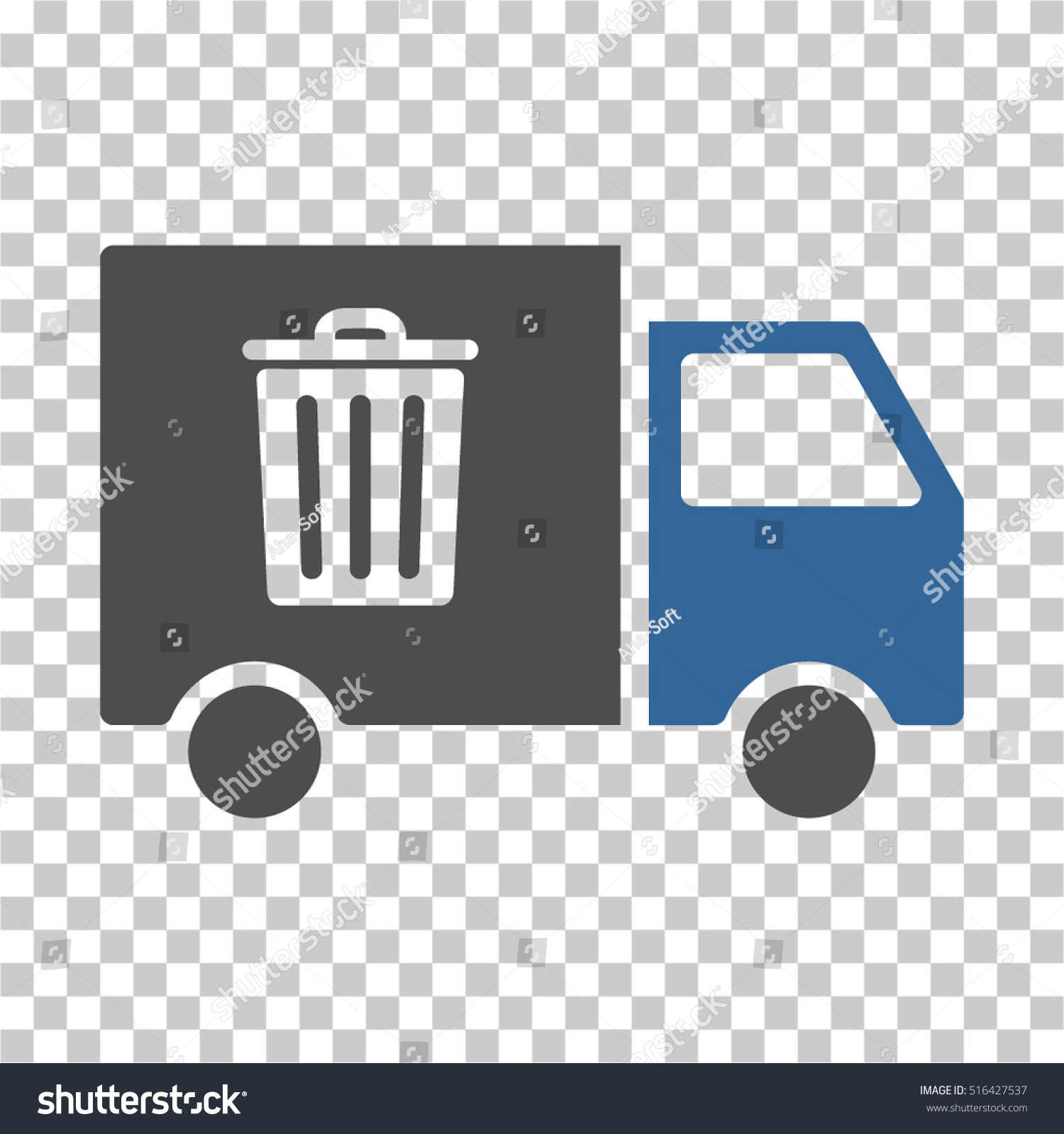 SVG of Rubbish Transport Van EPS vector icon. Illustration style is flat iconic bicolor cobalt and gray symbol on chess transparent background. svg