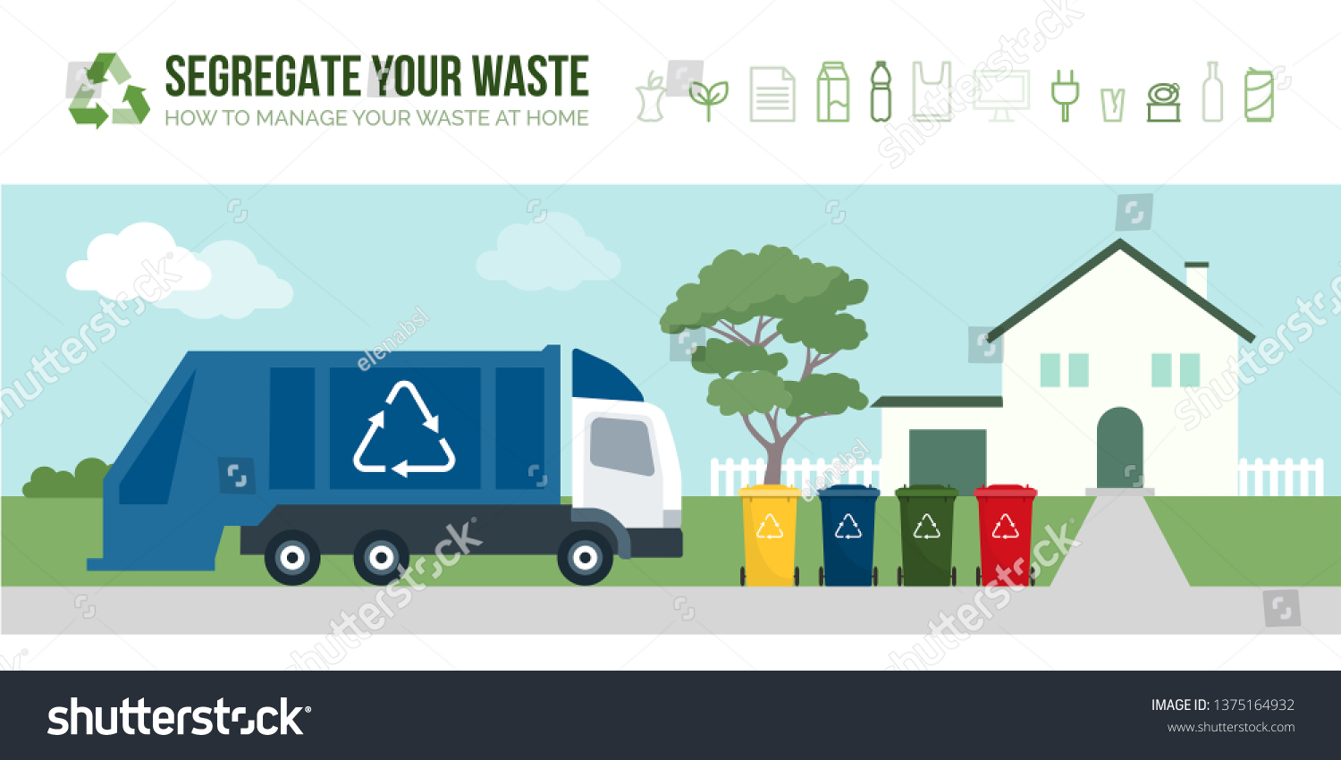 SVG of Rubbish truck collecting garbage bins in the street: separate waste collection management and recycling concept svg